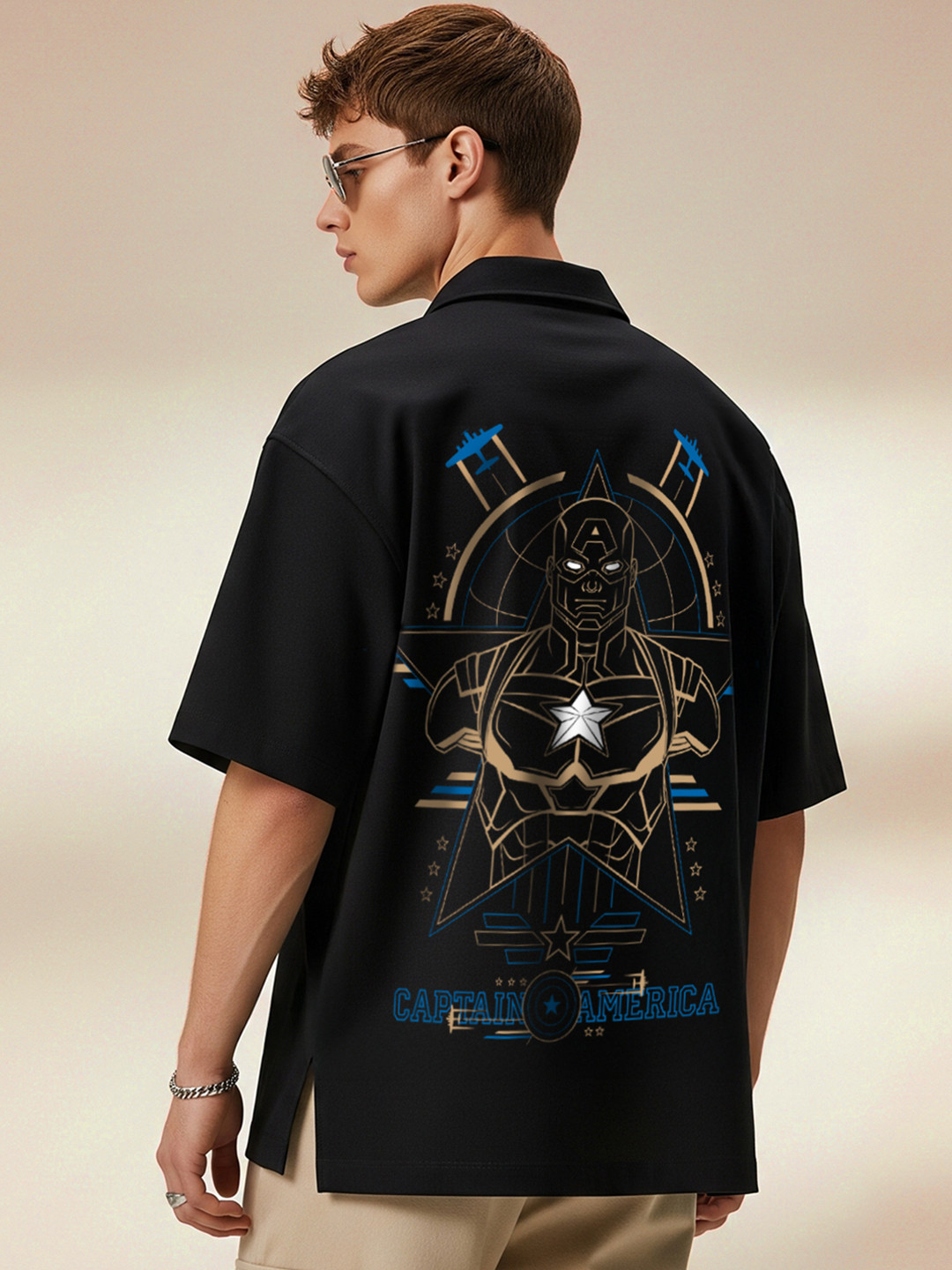 VEIRDO Men Relaxed Oversized Fit Graphic Printed Spread Collar Pure Cotton Casual Shirt