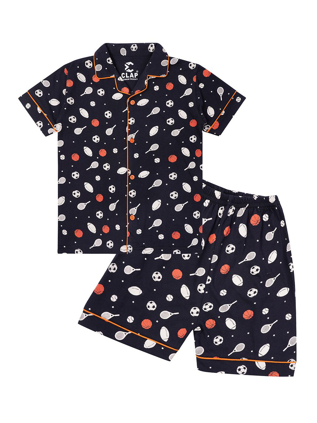 CLAP Kids Graphic Printed Lapel Collar Pure Cotton Shirt & Shorts