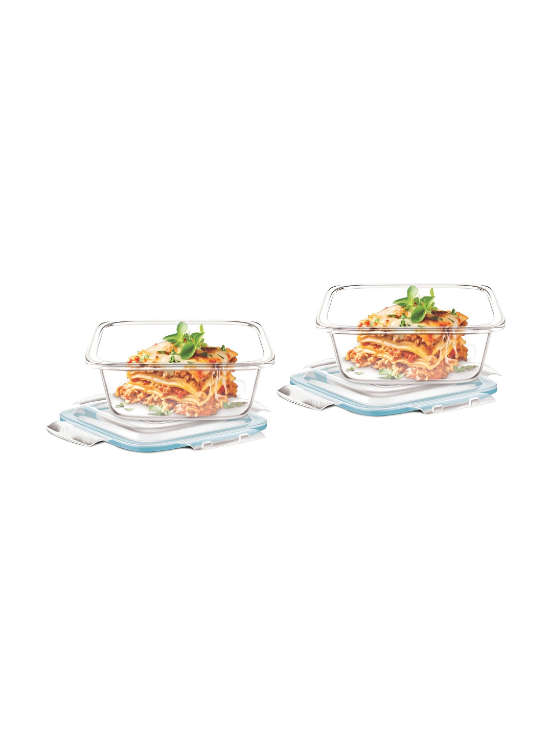 SignoraWare Transparent & Blue 2 Pieces Lock N Store Borosilicate Glass Square Containers