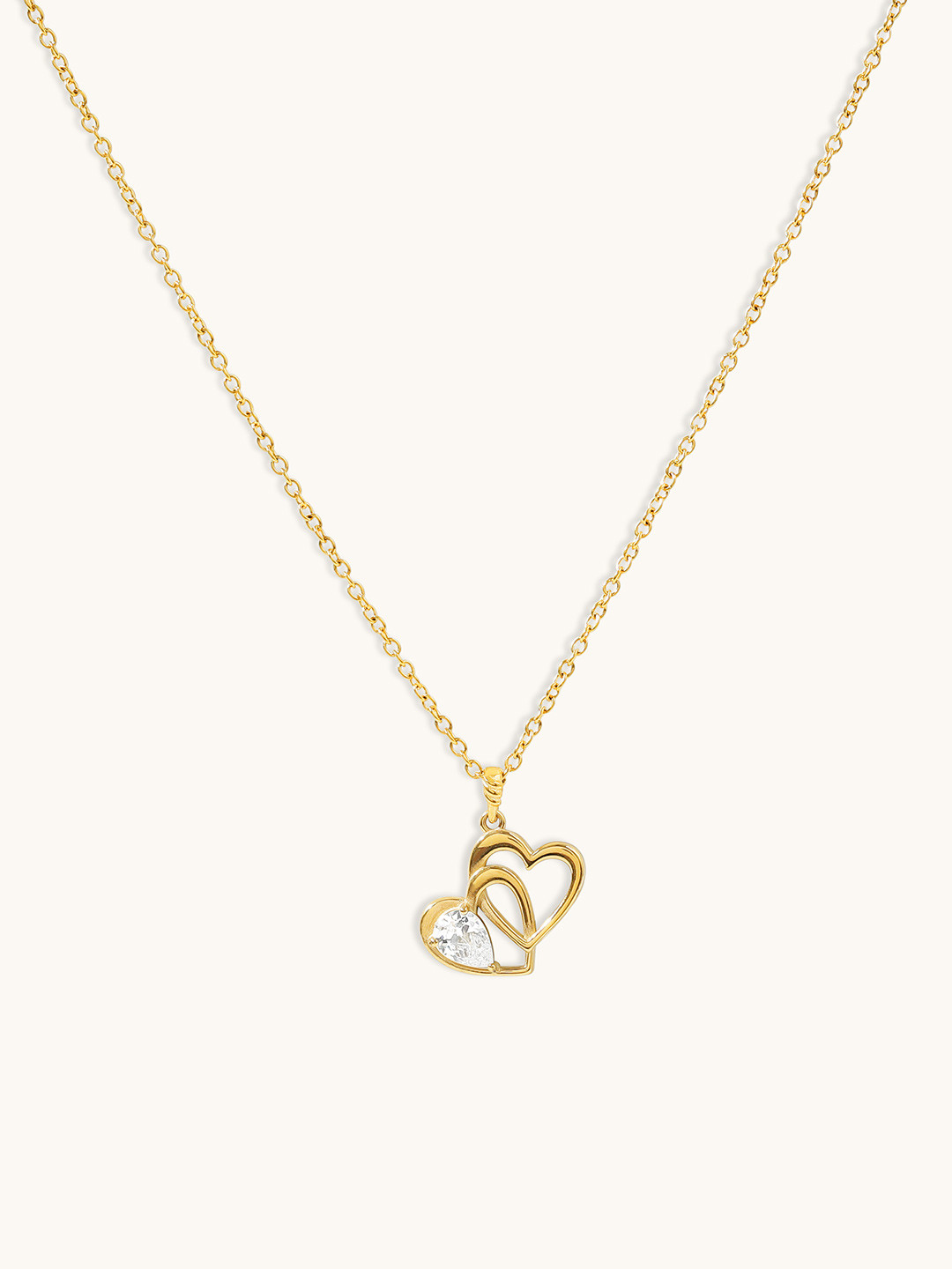 Elinor Jewels Larissa 18K Gold Plated Double Heart Diamond Necklace