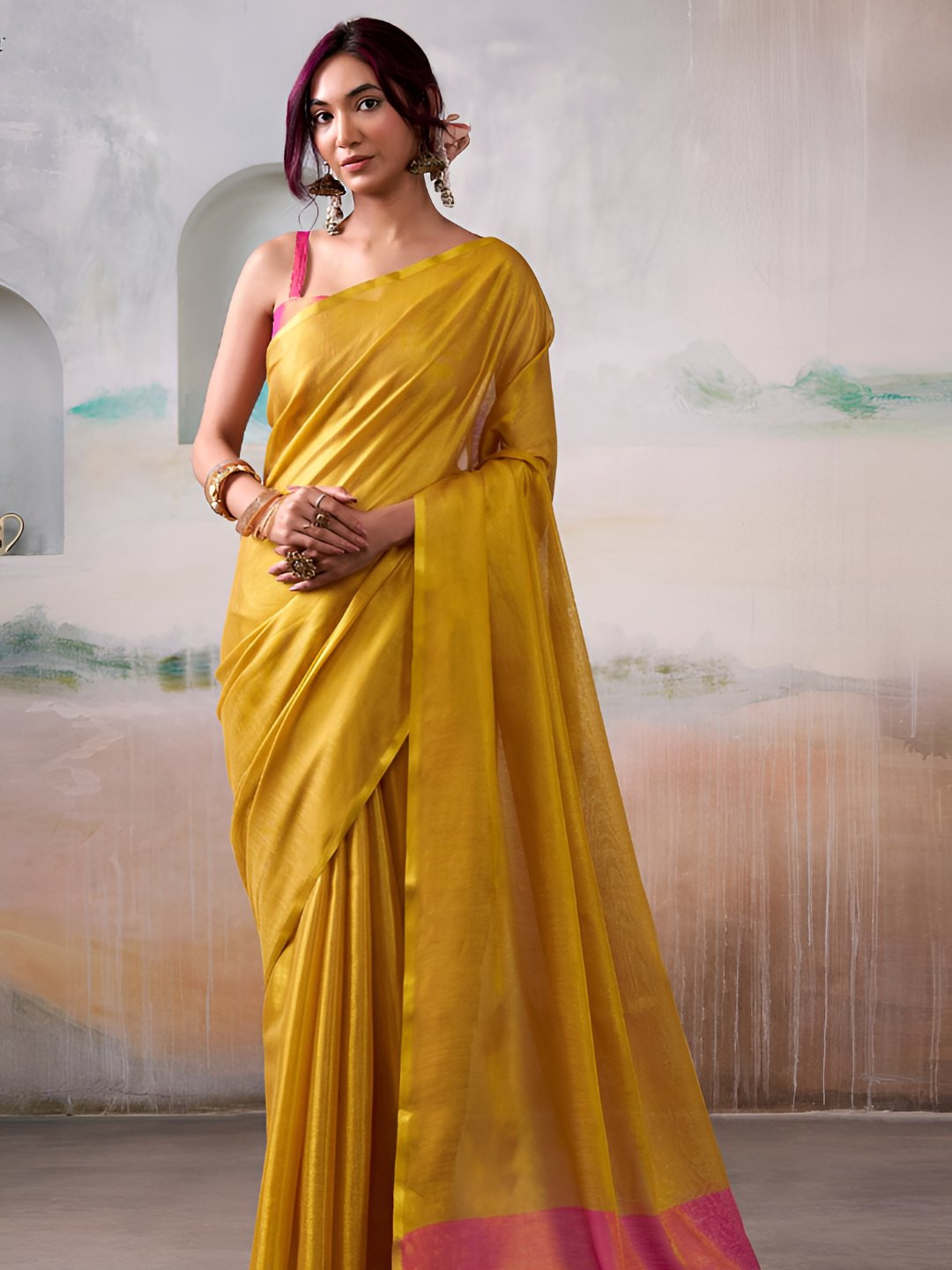 PEENGAX Tissue Silk Saree with Blouse Piece