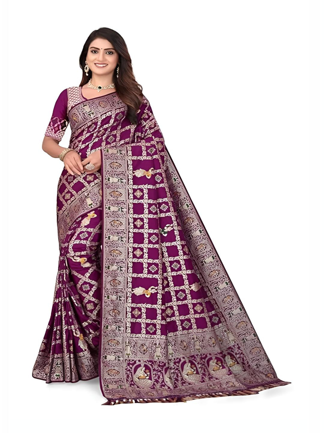 Bindi Fashion Woven Design Heavy Work Banarasi Saree