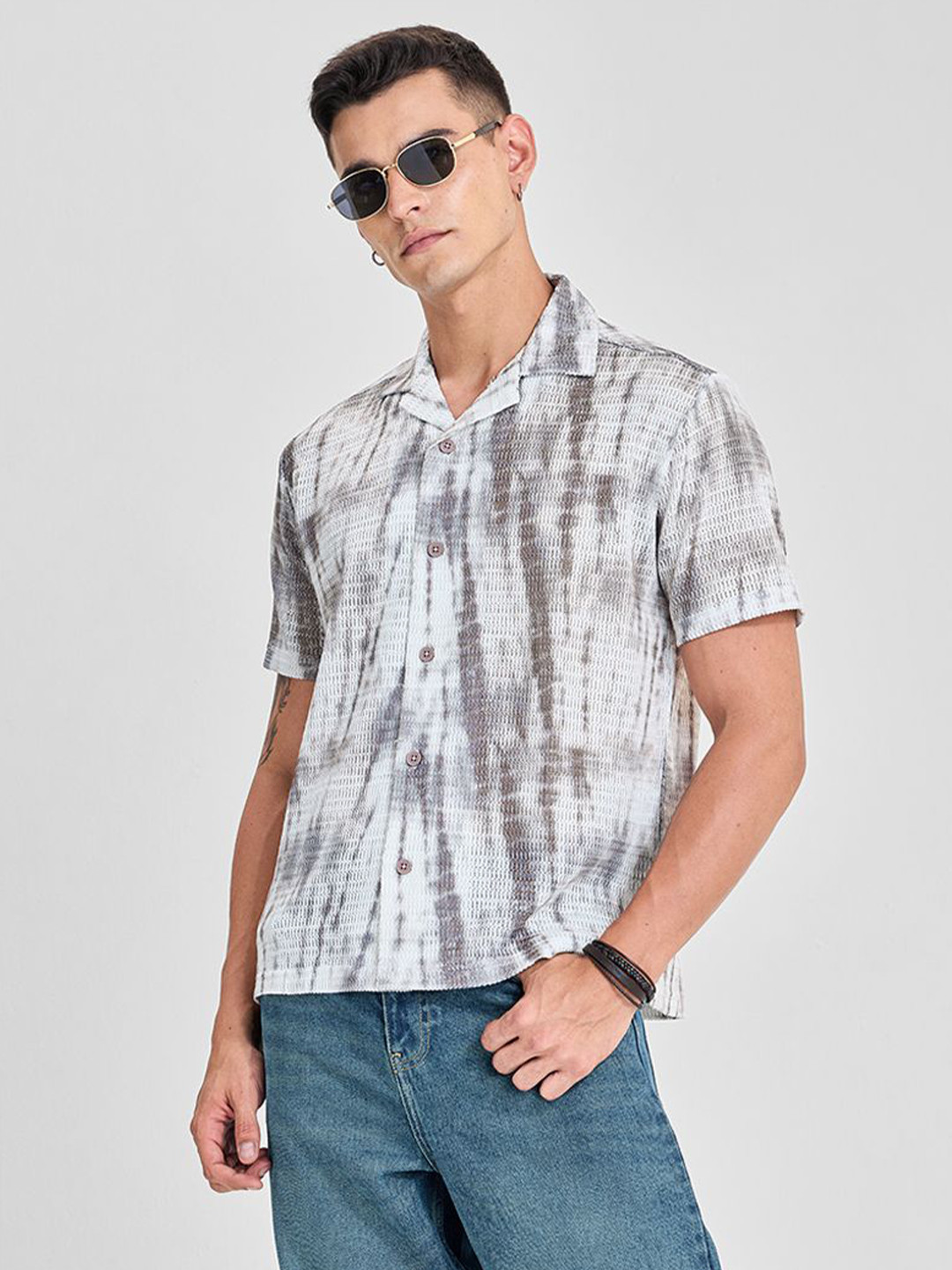 Snitch Men Dyed Cuban Collar Casual Shirt