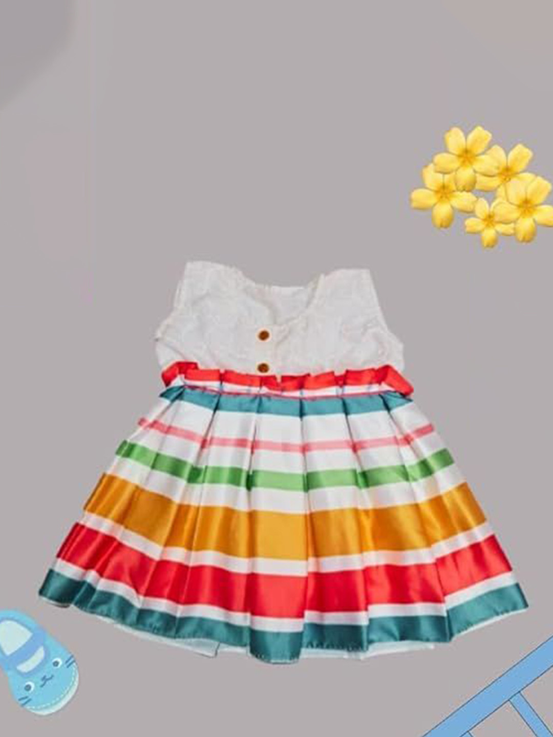 naughty babyloom Girls Striped Gathered or Pleated Fit & Flare Dress