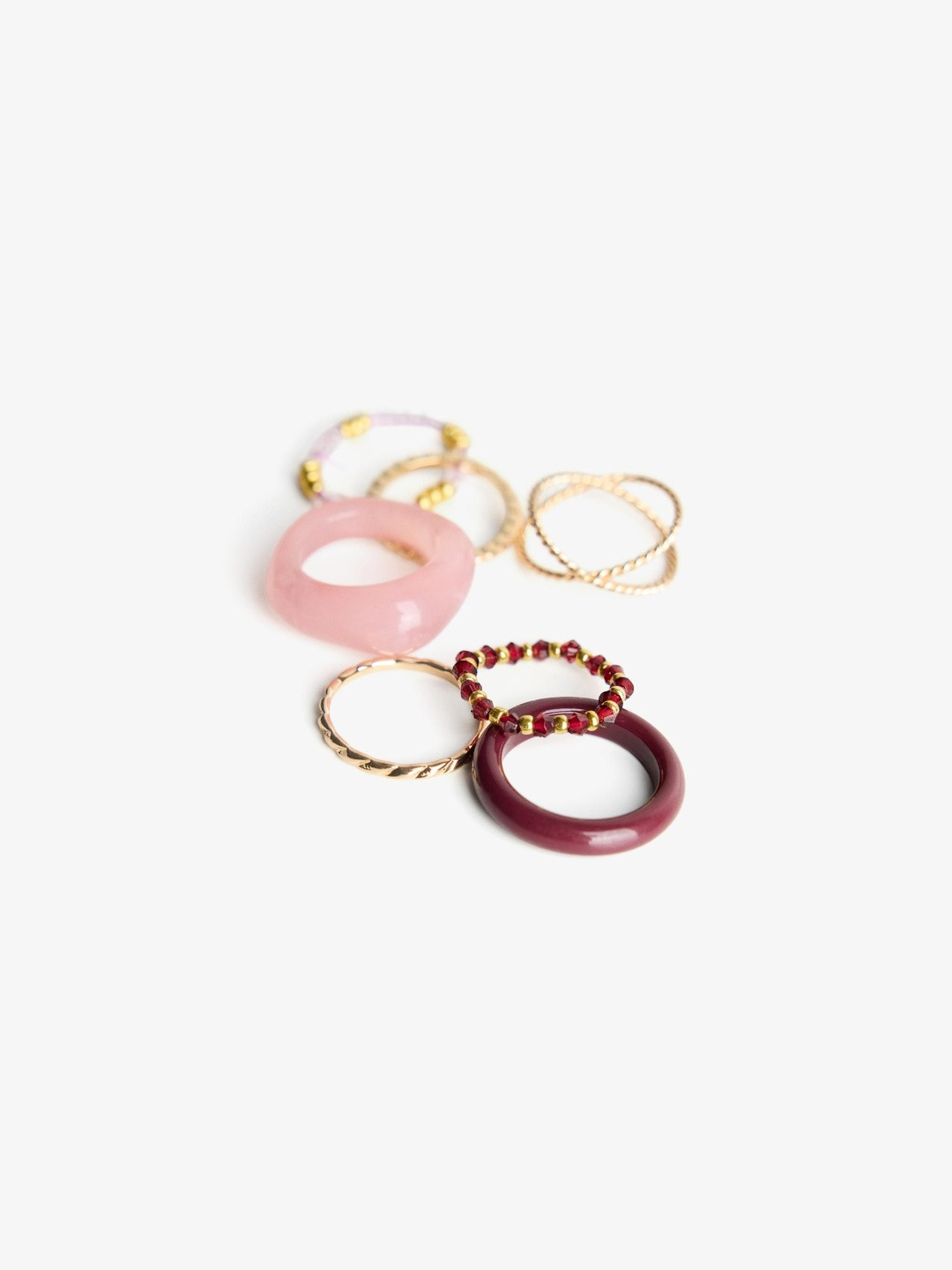 Bershka Pack of 8 Rhinestone Rings