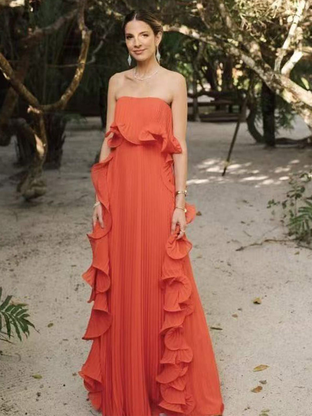 StyleCast Women Strapless Ruffled Bandeau Maxi Dress