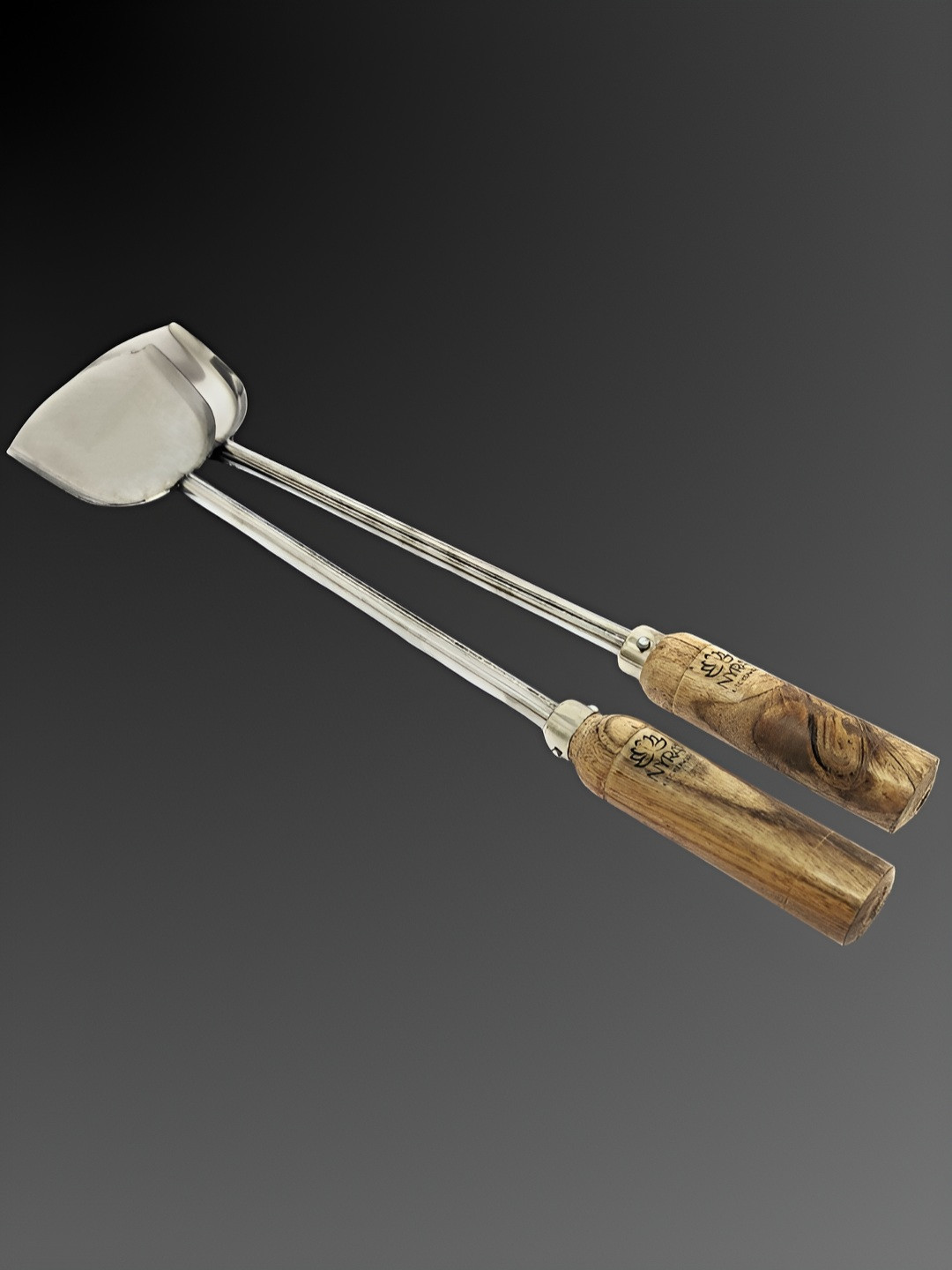 Nyra Kitchenware Steel & Brown 2 Pieces Durable Spatulas With Wooden Handle