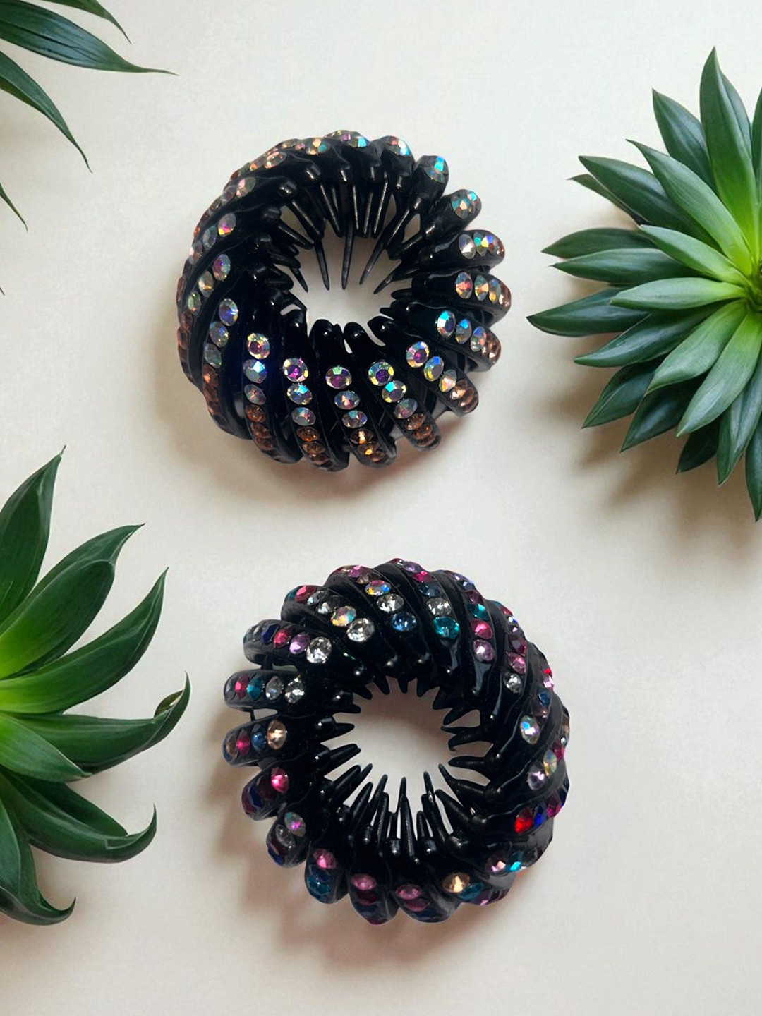 CHRONEX Women Set of 2 Spiral Embellished Expandable Ponytail Holder