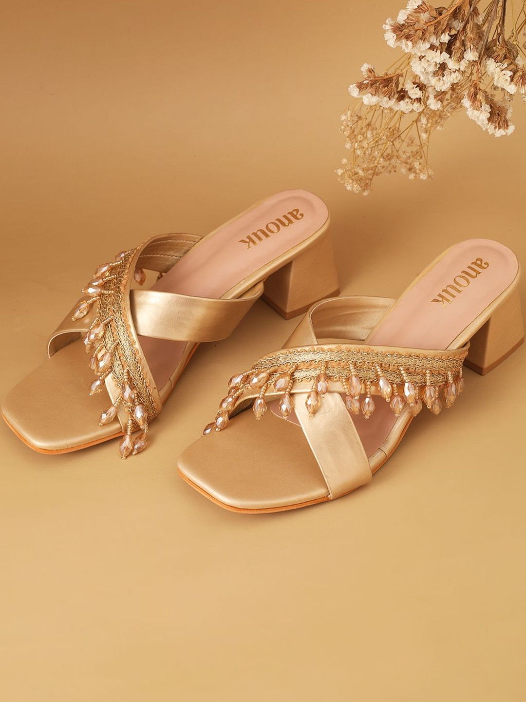 Anouk Women Embellished Artificial Beads Open Toe Party Blocks