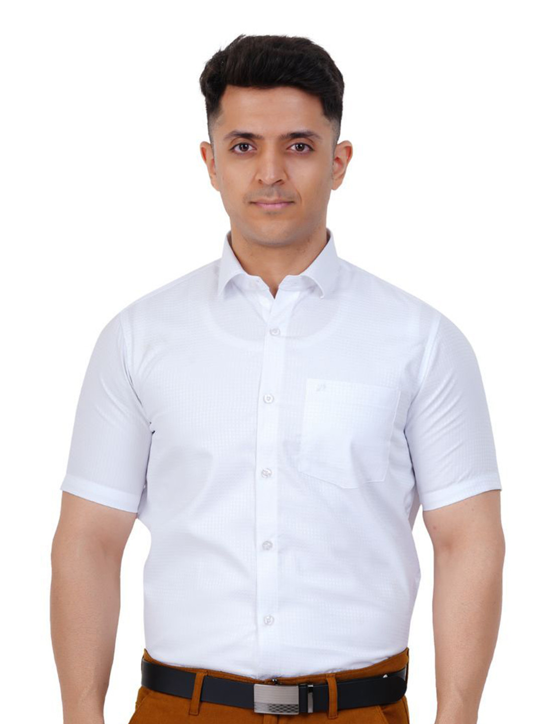PRAKASAM COTTON Self Design Regular Fit Chest Pocket Casual Shirt
