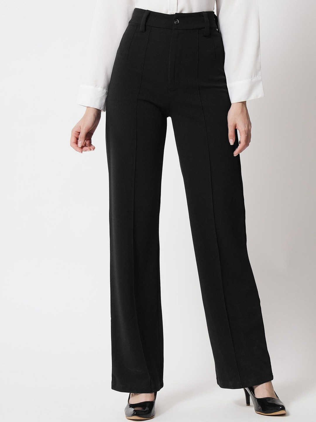 Dream Beauty Fashion Women Straight Fit High-Rise Flat-Front Regular Trousers