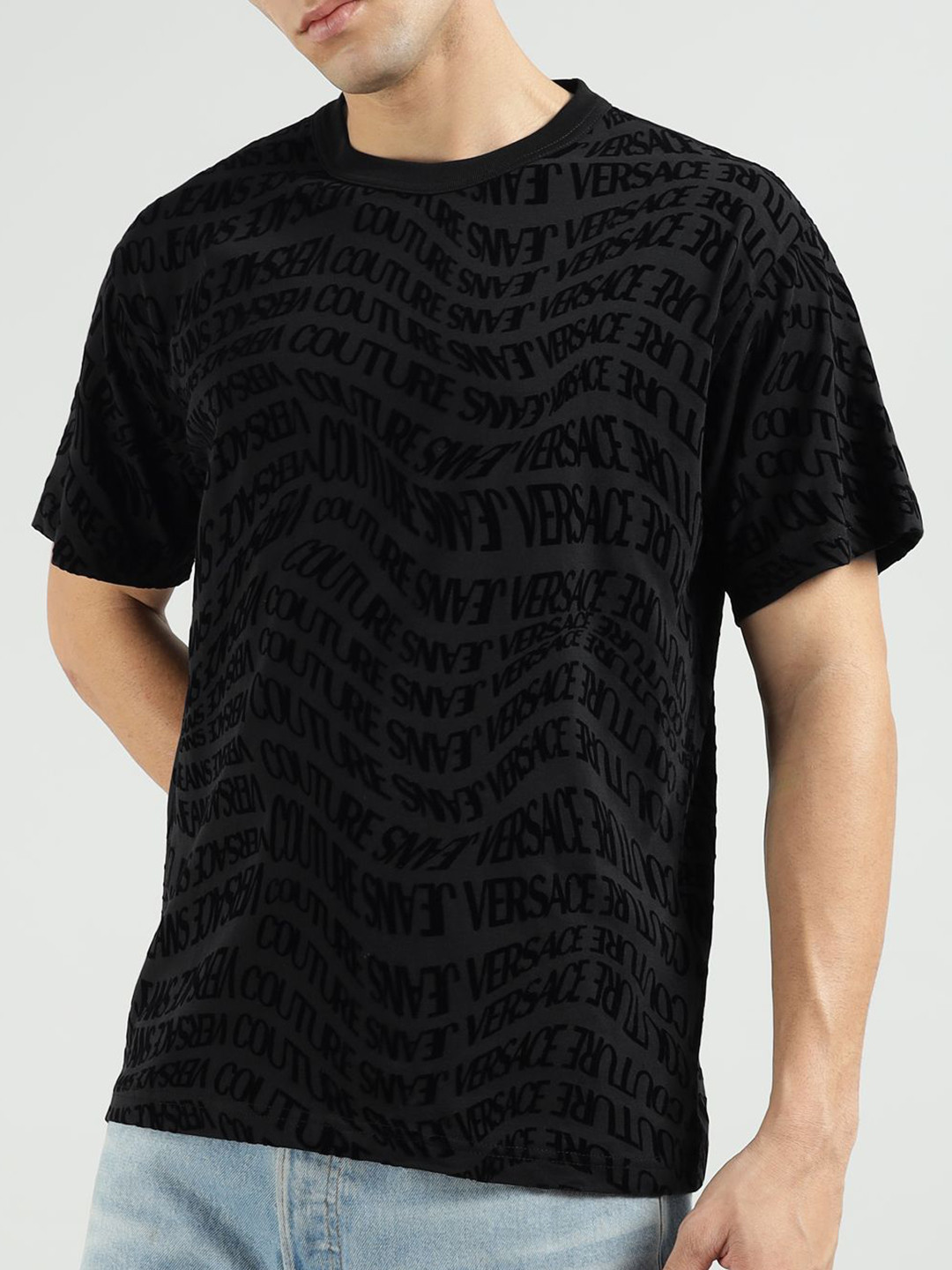 Versace Jeans Couture Typography Printed Round Neck Pure Cotton Regular-Fit T-shirt