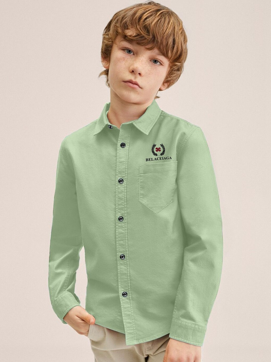 Hikuj Boys Light Green Classic Printed Casual Shirt