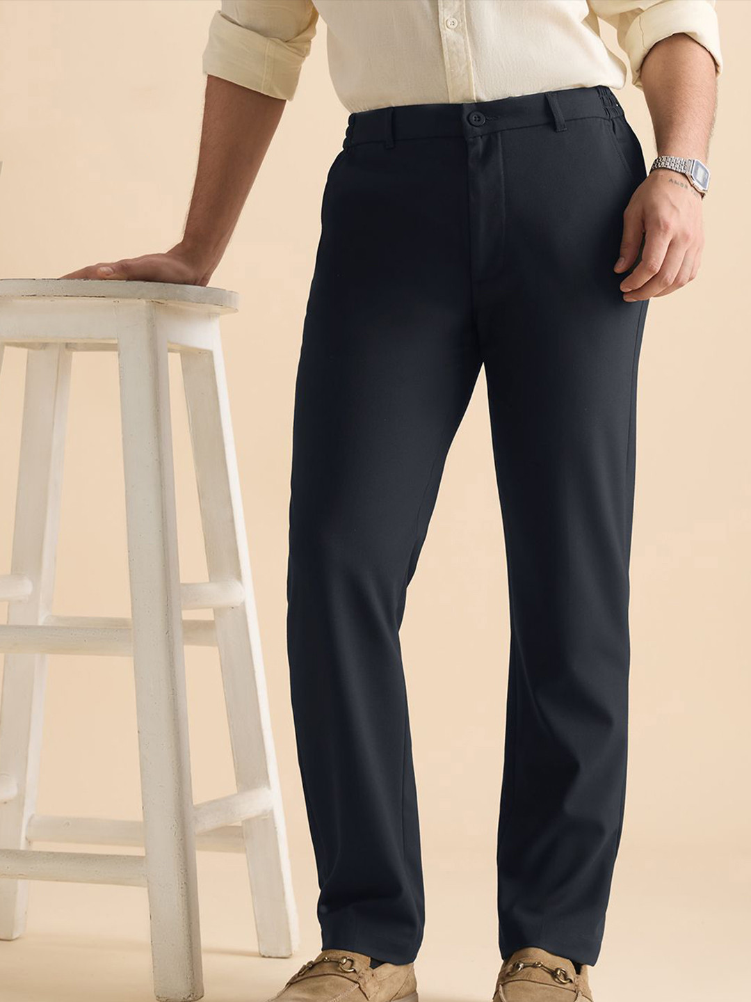 The Souled Store Azure Blue Men Classic Slim Fit Trousers