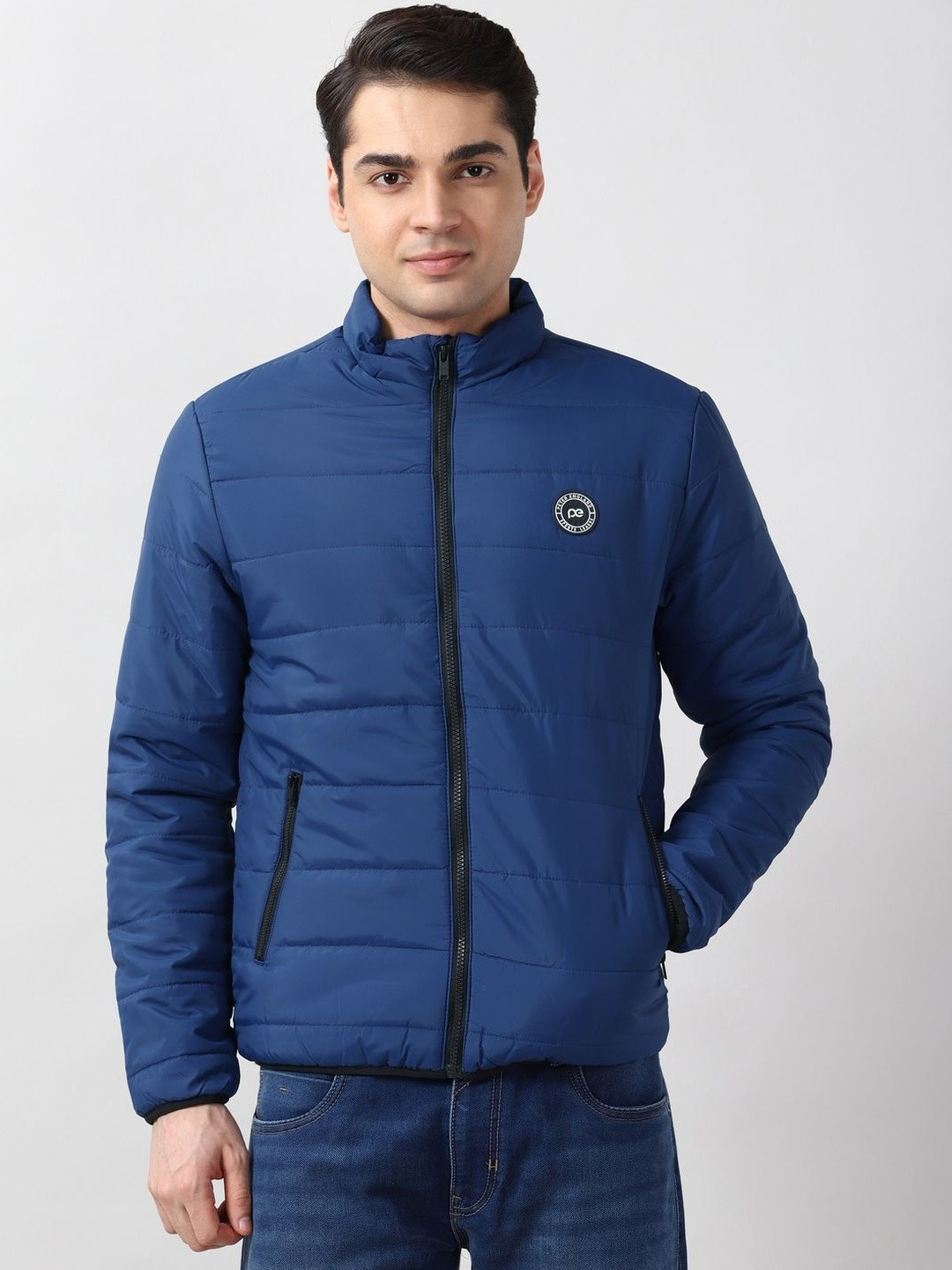 Peter England Casuals Geometric Open Front Jacket With Patchwork