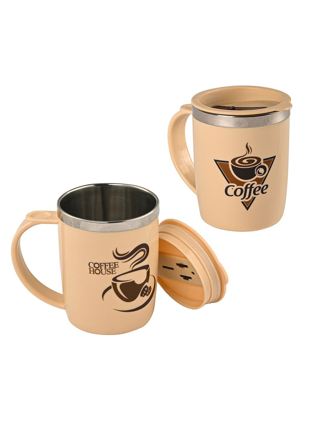 Kuber Industries Cream-Coloured & Black 2 Pieces Printed Matte Mugs 400 ml