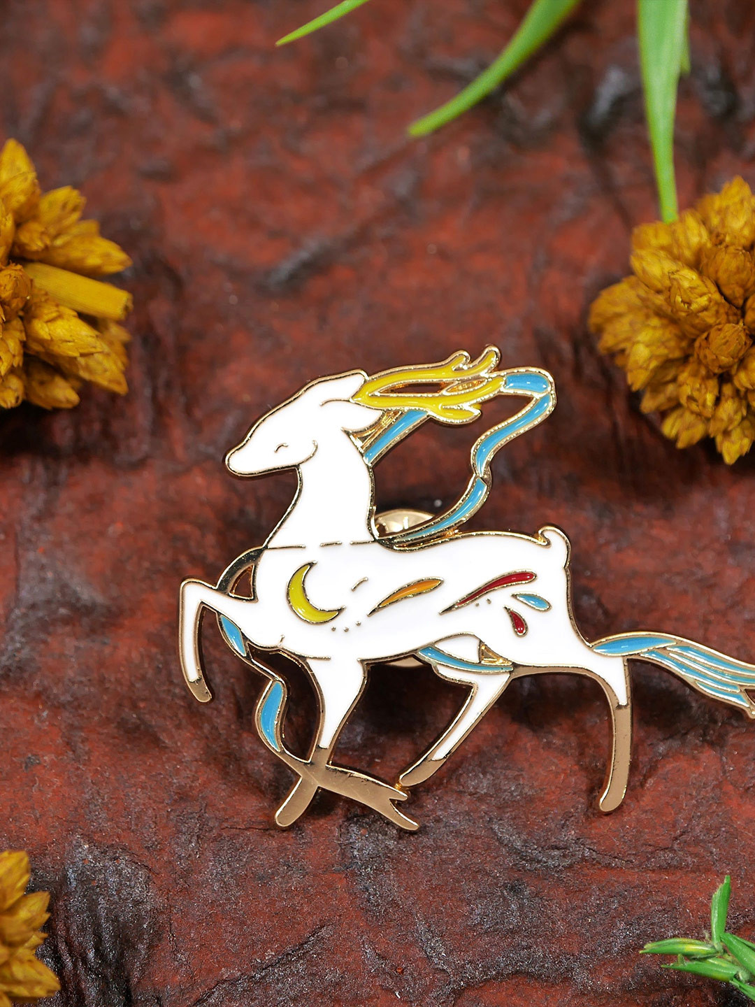 ADORN Unisex Enamel Deer Motif Statement Brooch