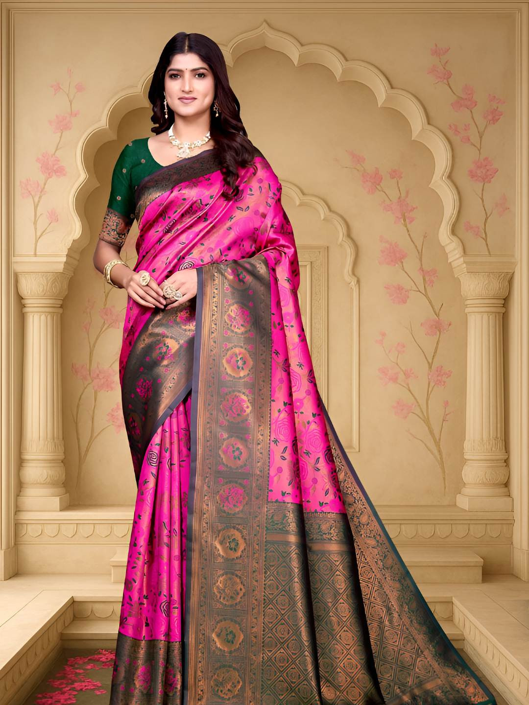 PEENGAX Woven Design Zari Kanjeevaram Saree