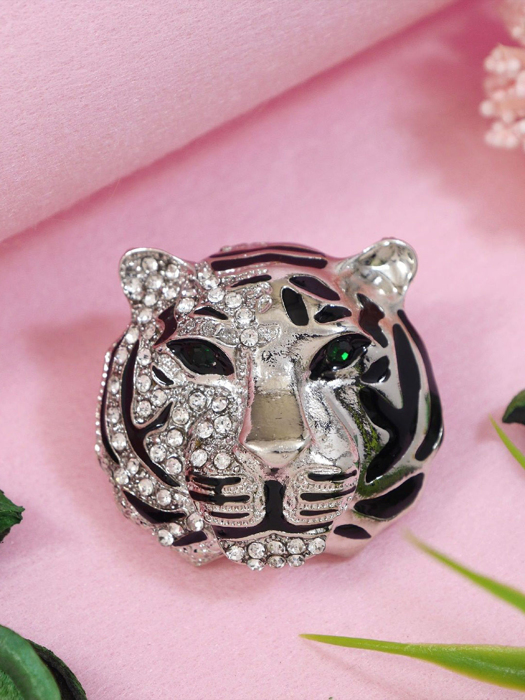 ADORN Unisex Silver Tiger Head Brooch