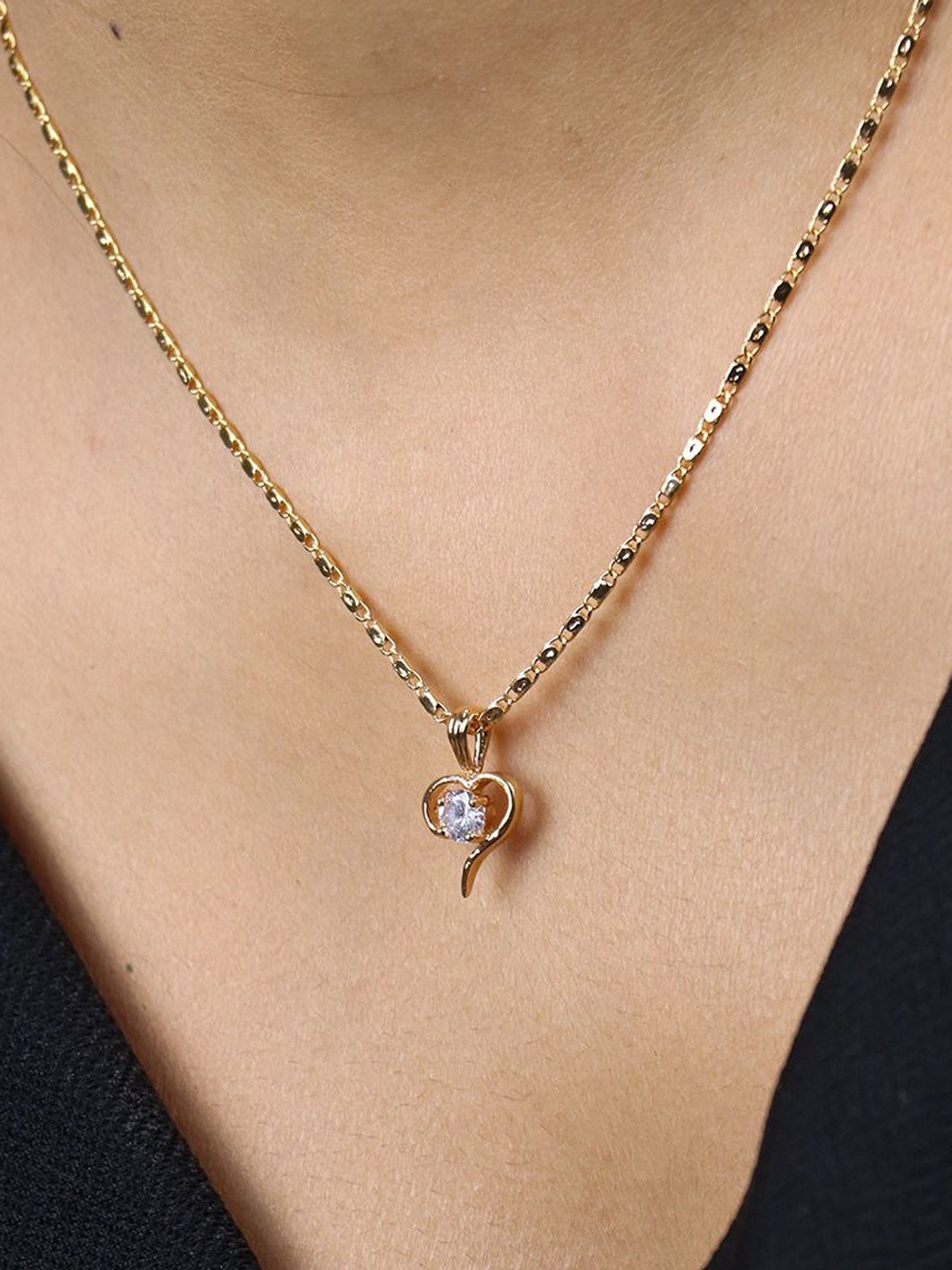 GARNISHA Gold-Plated Half Heart Drop Chain Pendant Chain Set