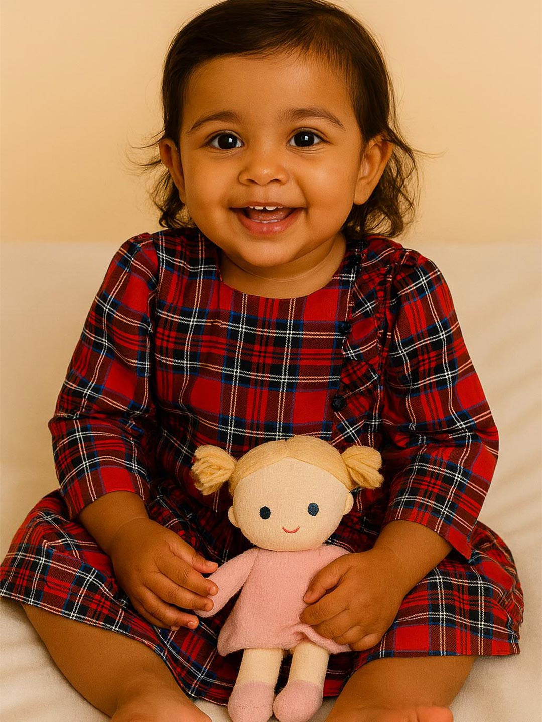 MeeMee Round Neck Checked Flared Dress