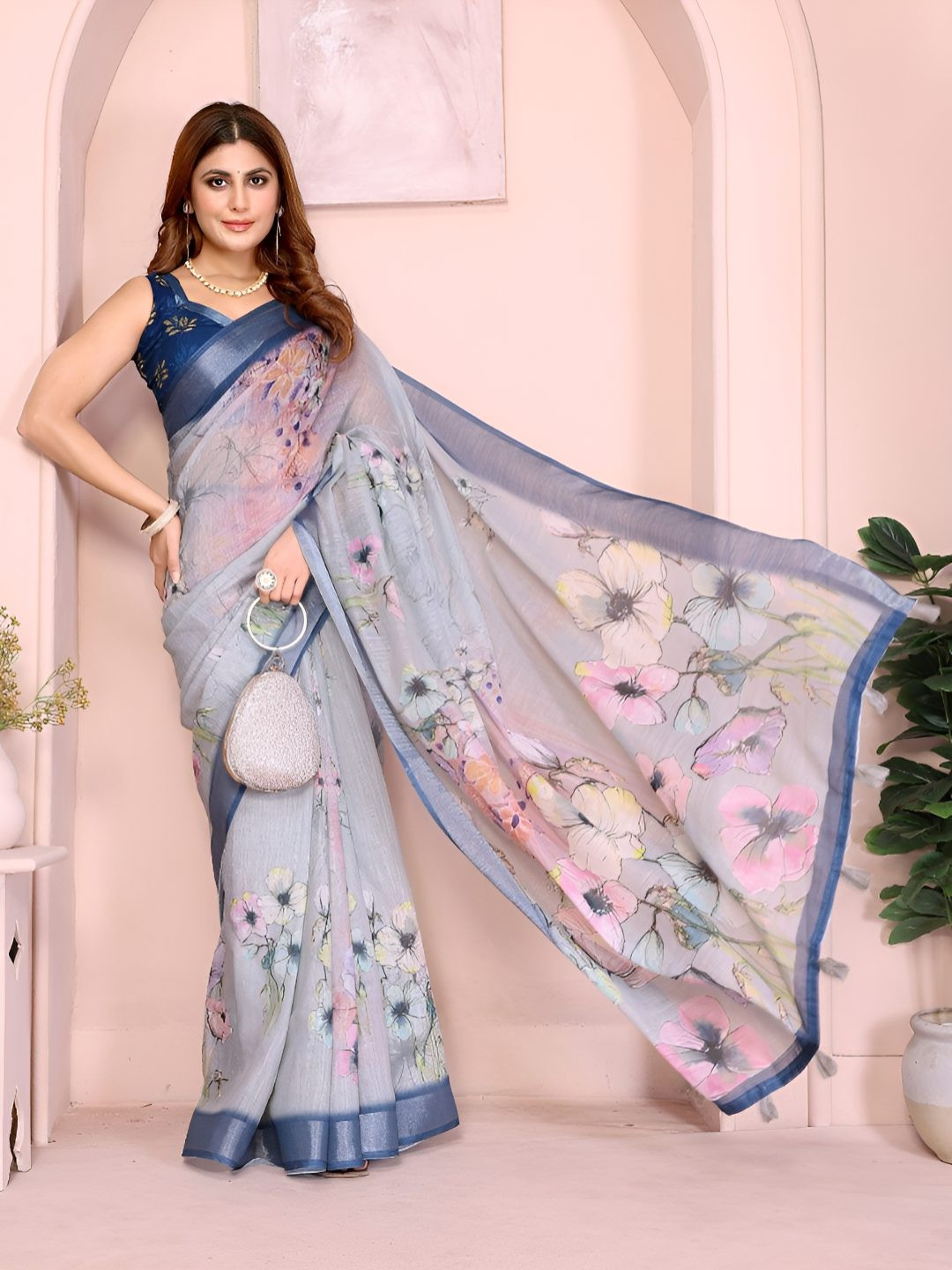 TANU CREATIONS Zinka Enterprise Floral Printed Saree with Blouse Piece