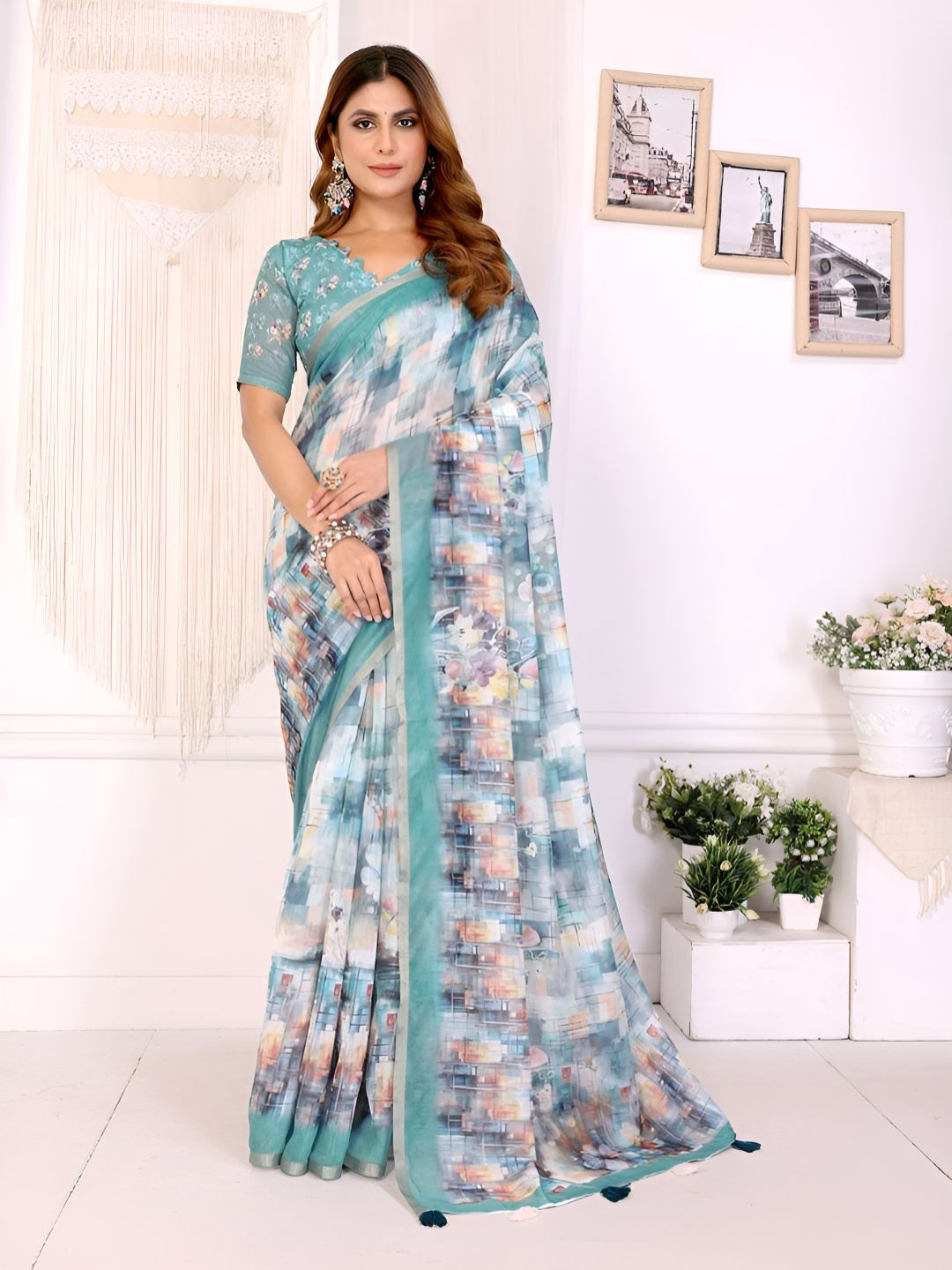 TANU CREATIONS Zinka Enterprise Chanderi Abstract printed Daily ware Saree