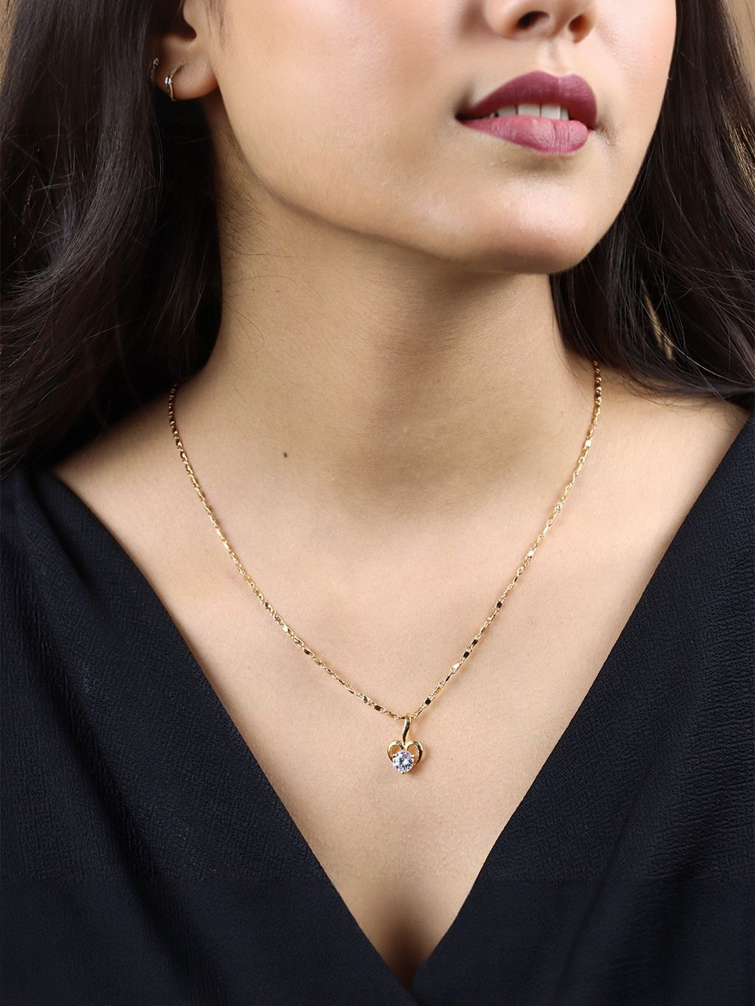 GARNISHA Gold-Plated Heart Drop Chain Pendant Set