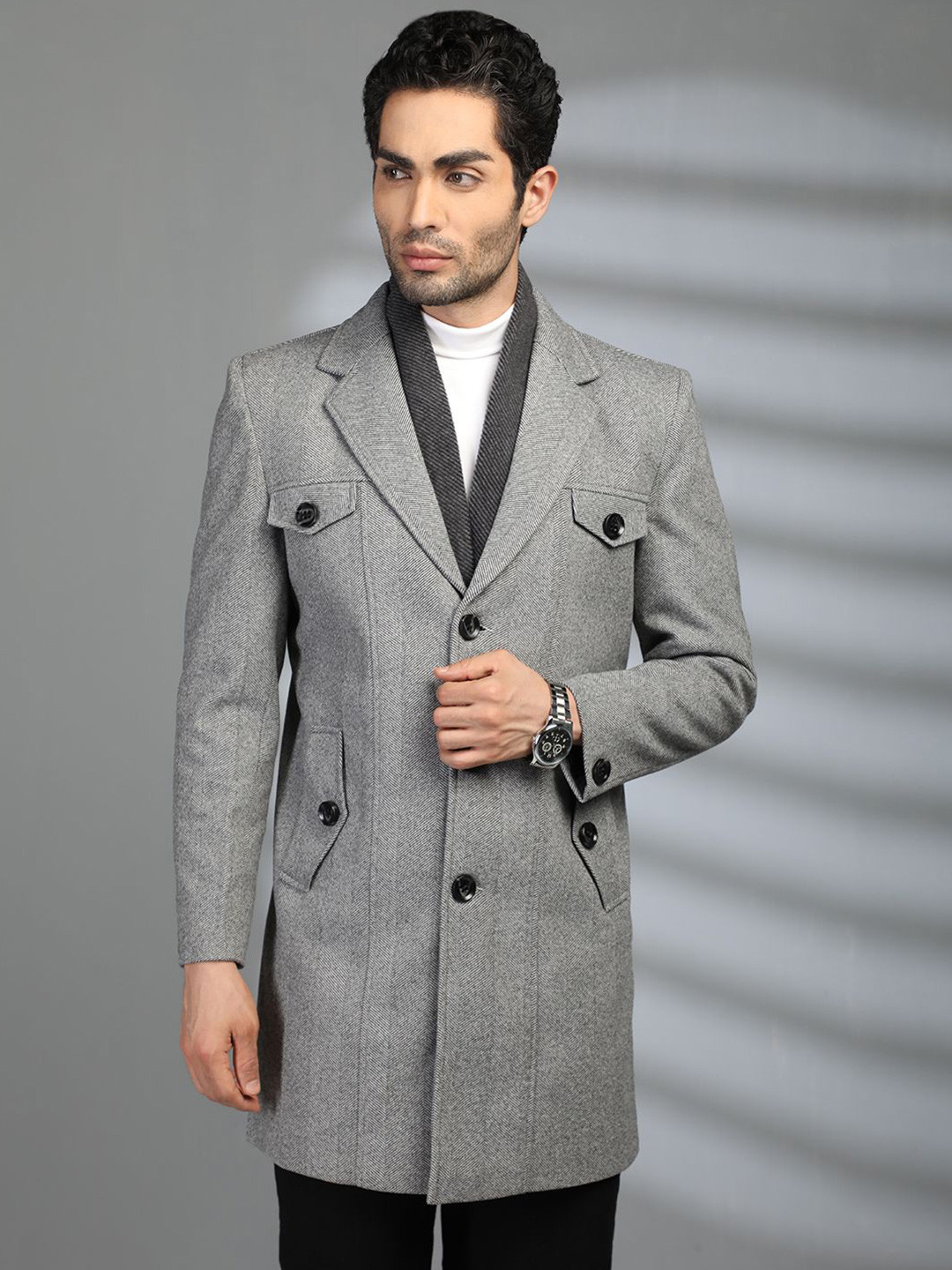 CHKOKKO  Winter Wear Single Breasted Notched Lapel Overcoat