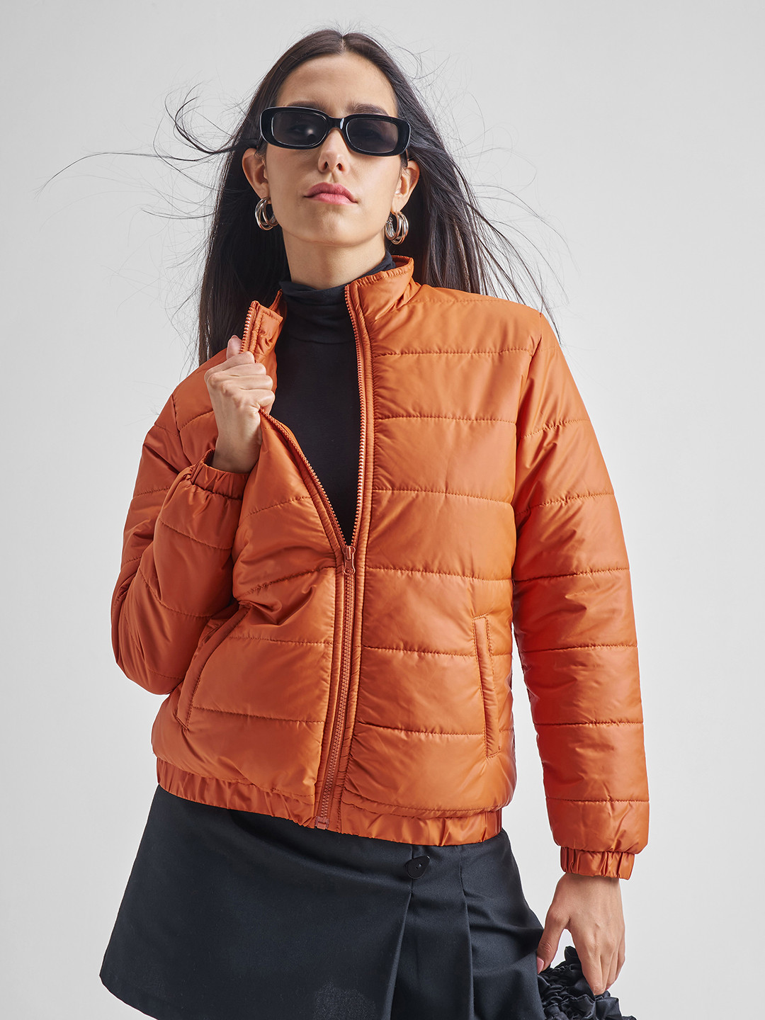 Tokyo Talkies Women Rust Long Sleeves Puffer Jacket