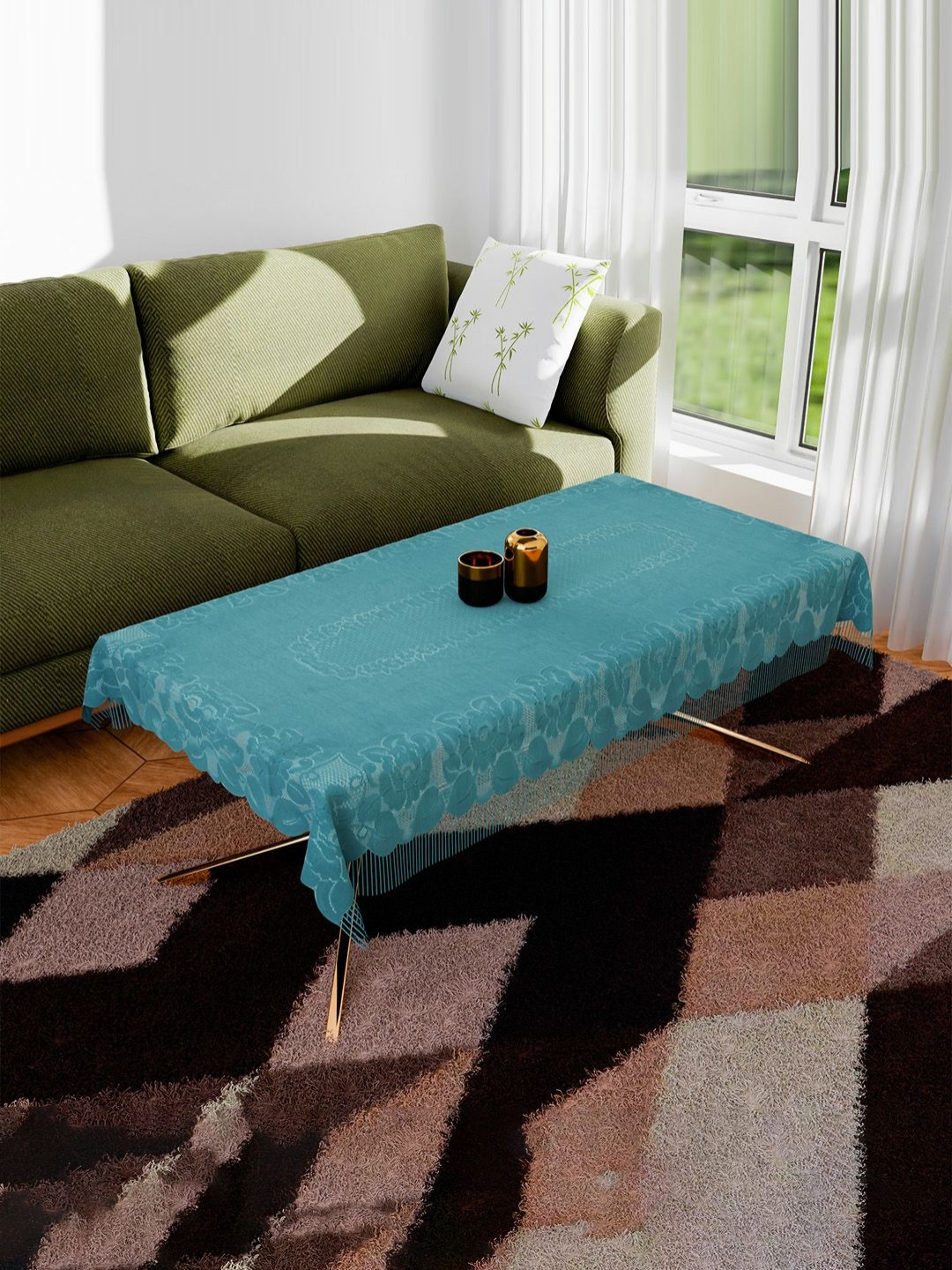 Aura Green Net Jhalar Anti-Skid Rectangle 4 Seater Table Cover