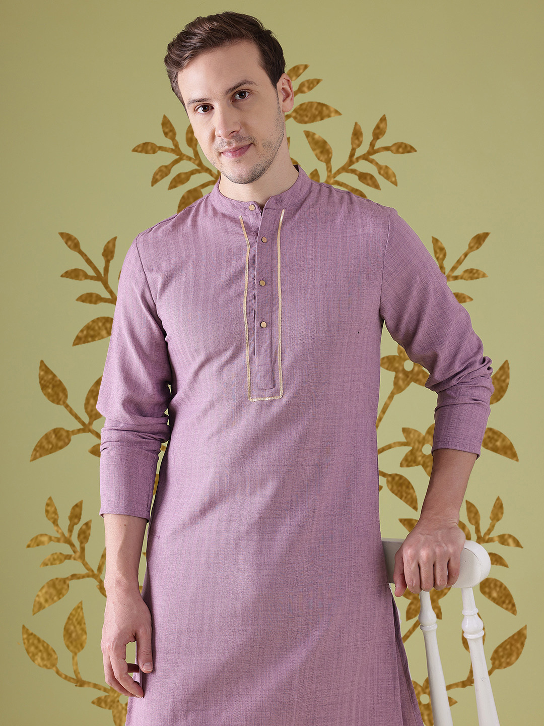 Anouk Taping Detail Self Striped Kurta