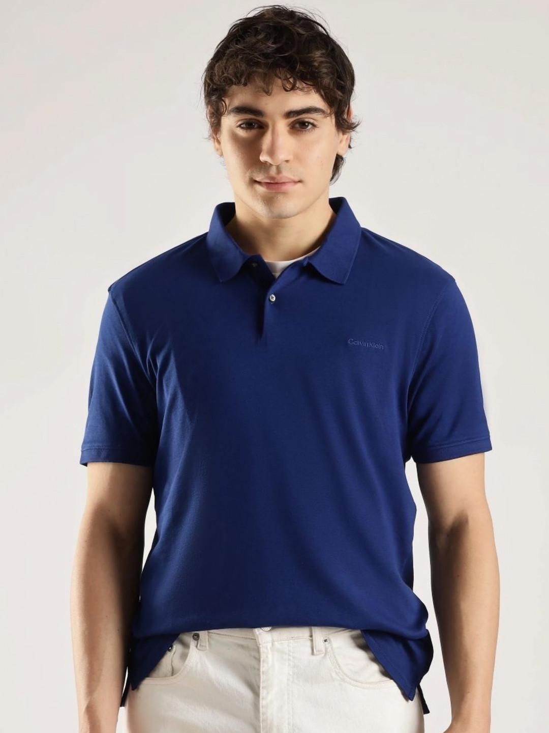 Calvin Klein Jeans Brand Logo Self Design Polo Collar Short Sleeves Pure Cotton  T-shirt