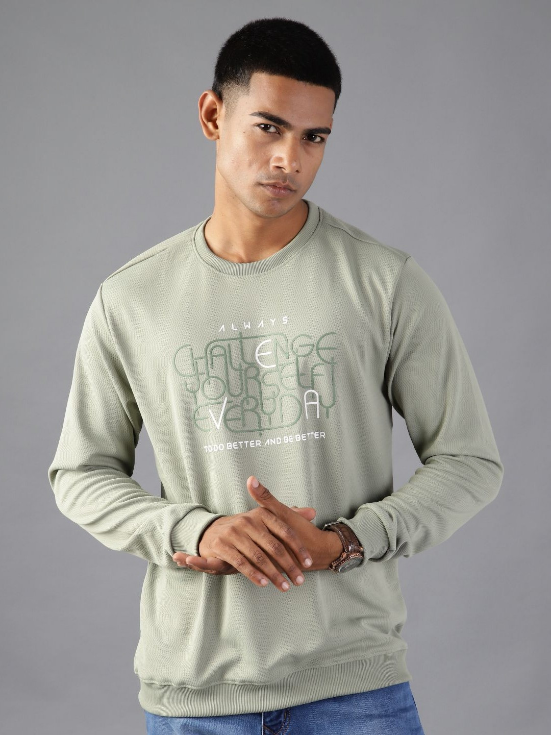 V-Mart Men Typography Printed Polyester Interlock Round Neck Pullover Sweatshirt