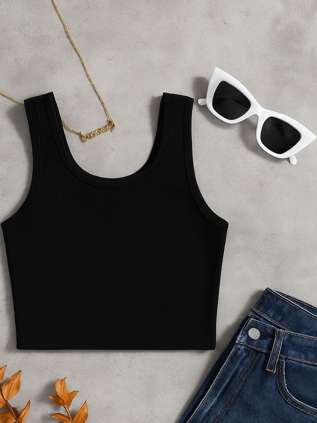 Loversbite  Black Cotton Sleeveless Crop Top