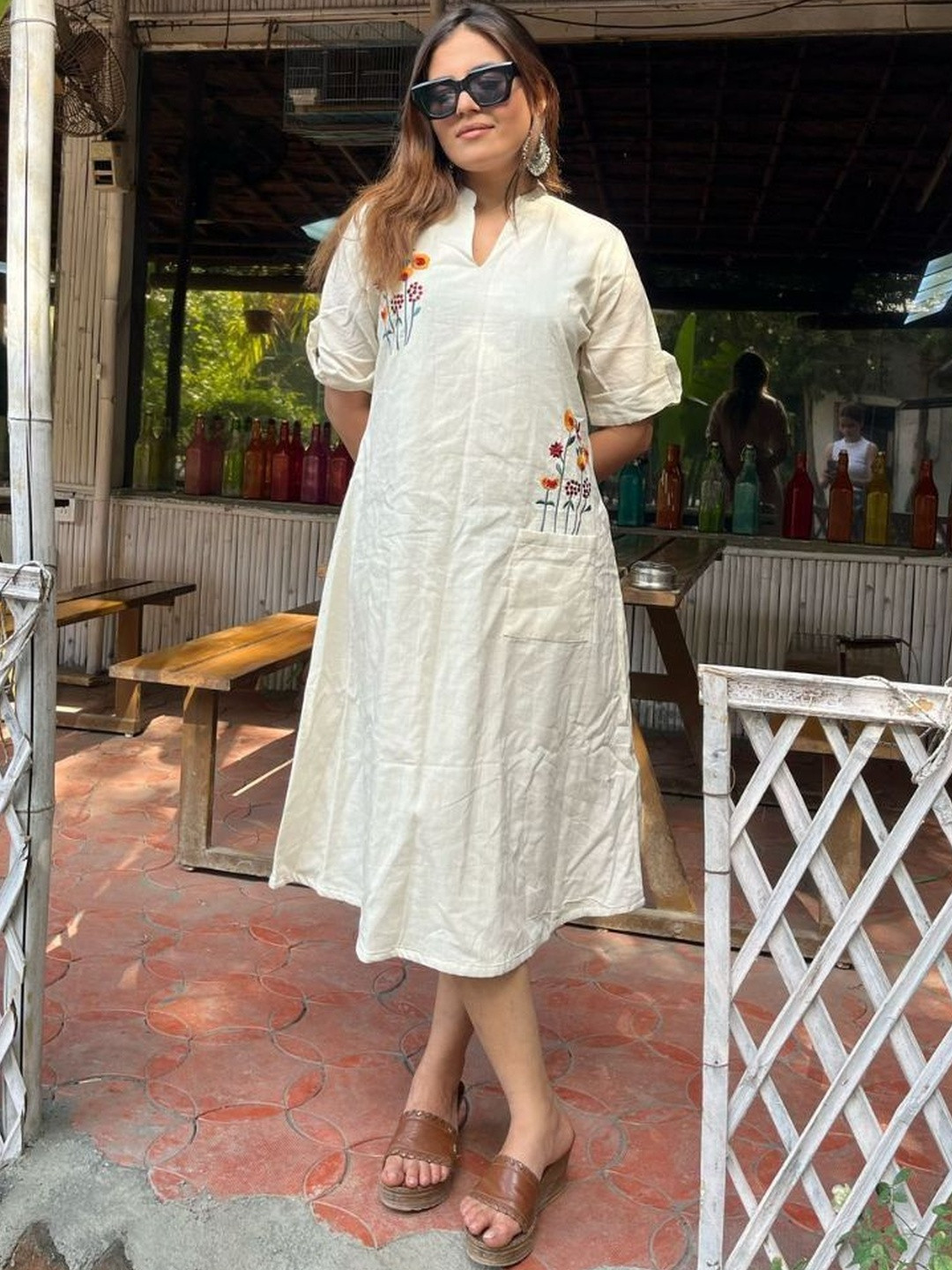CORSICA Women Floral Embroidered A-Line Dress