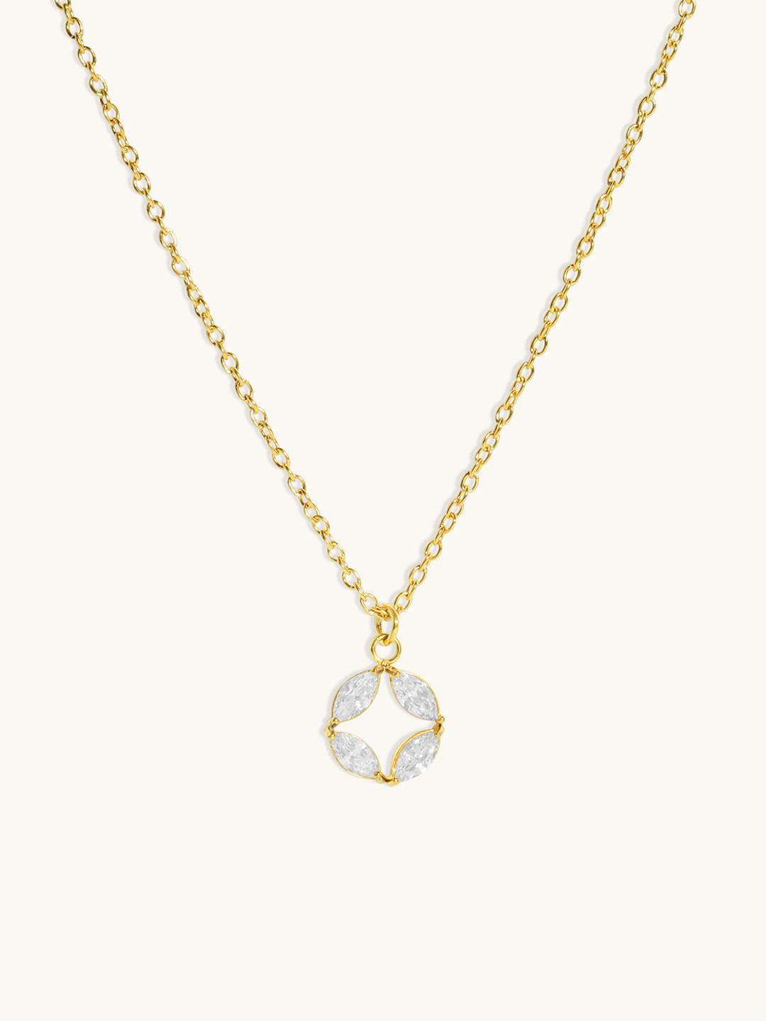 Elinor Jewels Stainless Steel 18K Gold-Plated Diamond Studded Oval Pendant With Chain