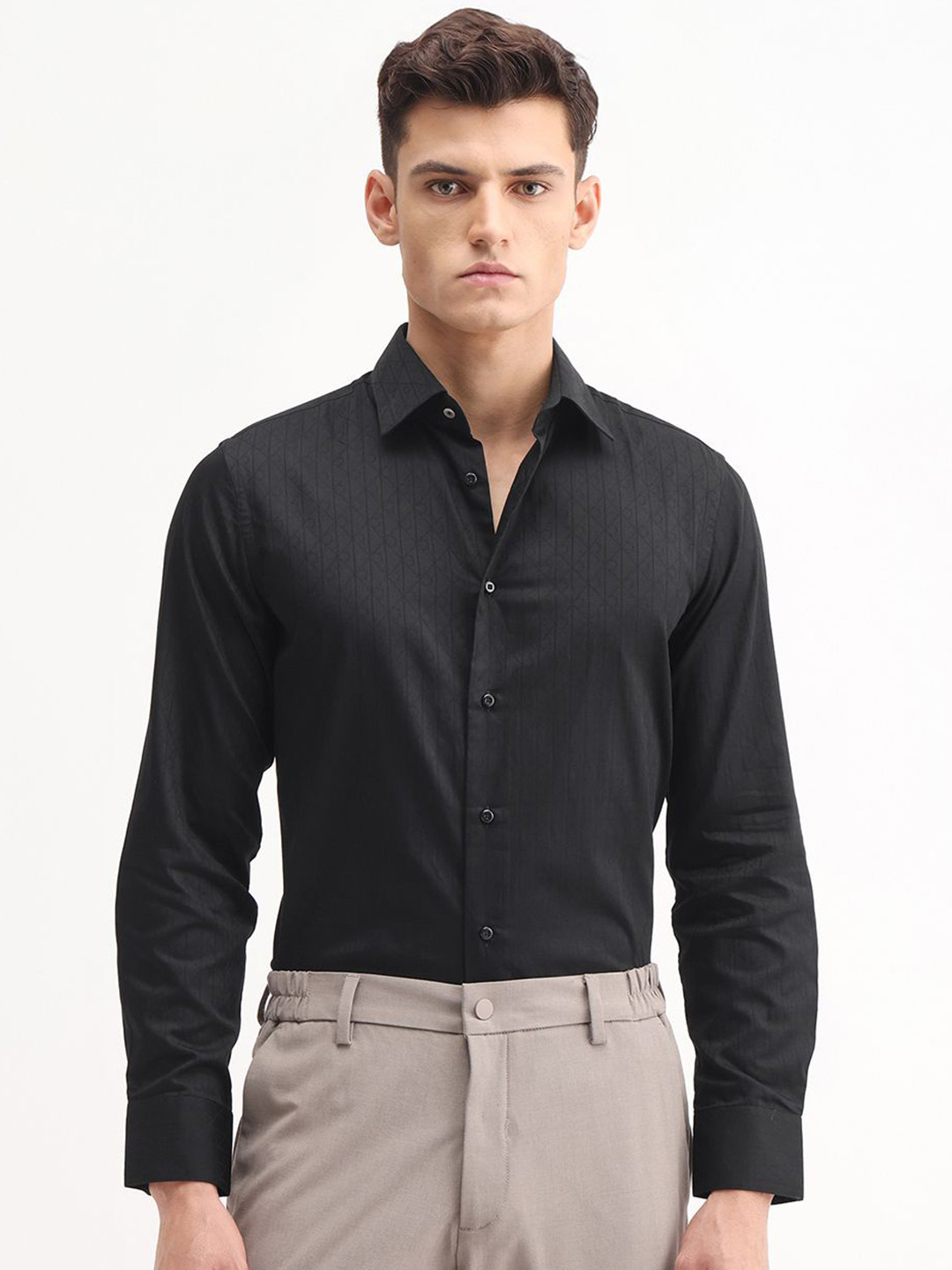 RARE RABBIT Men Smart Slim Fit Textured Spread Collar Cotton Formal Shirt