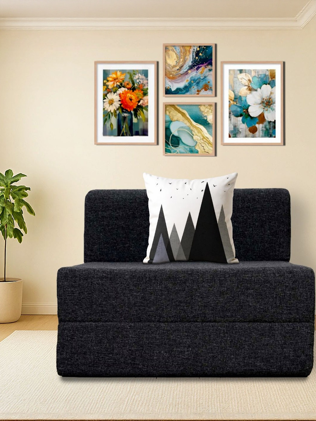 Clex Black 1 Seater Foam Fold Out Sofa Cum Bed