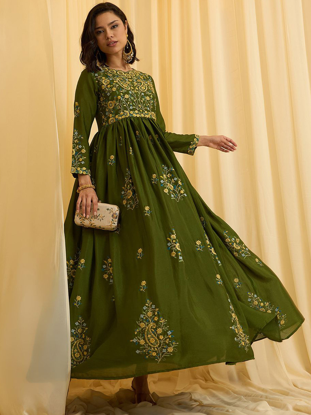 CHHAAP Zari Thread Embroidered Maxi Ethnic Dress