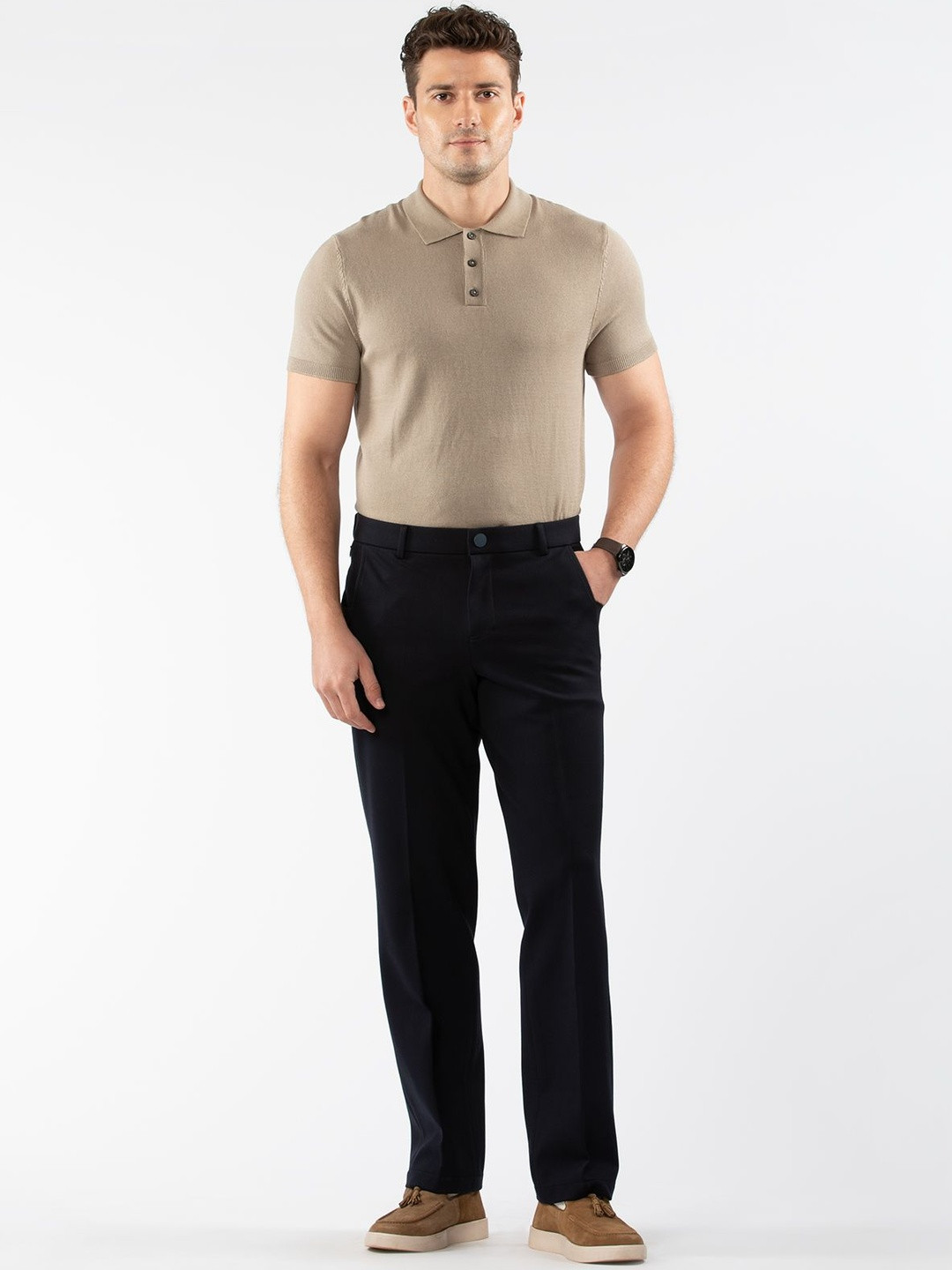 LOVE PANGOLIN Men Tapered-Fit Easy Wash Formal Trousers