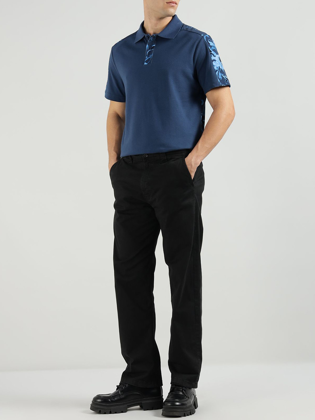 Versace Jeans Couture Floral Printed Polo Collar Pure Cotton T-shirt