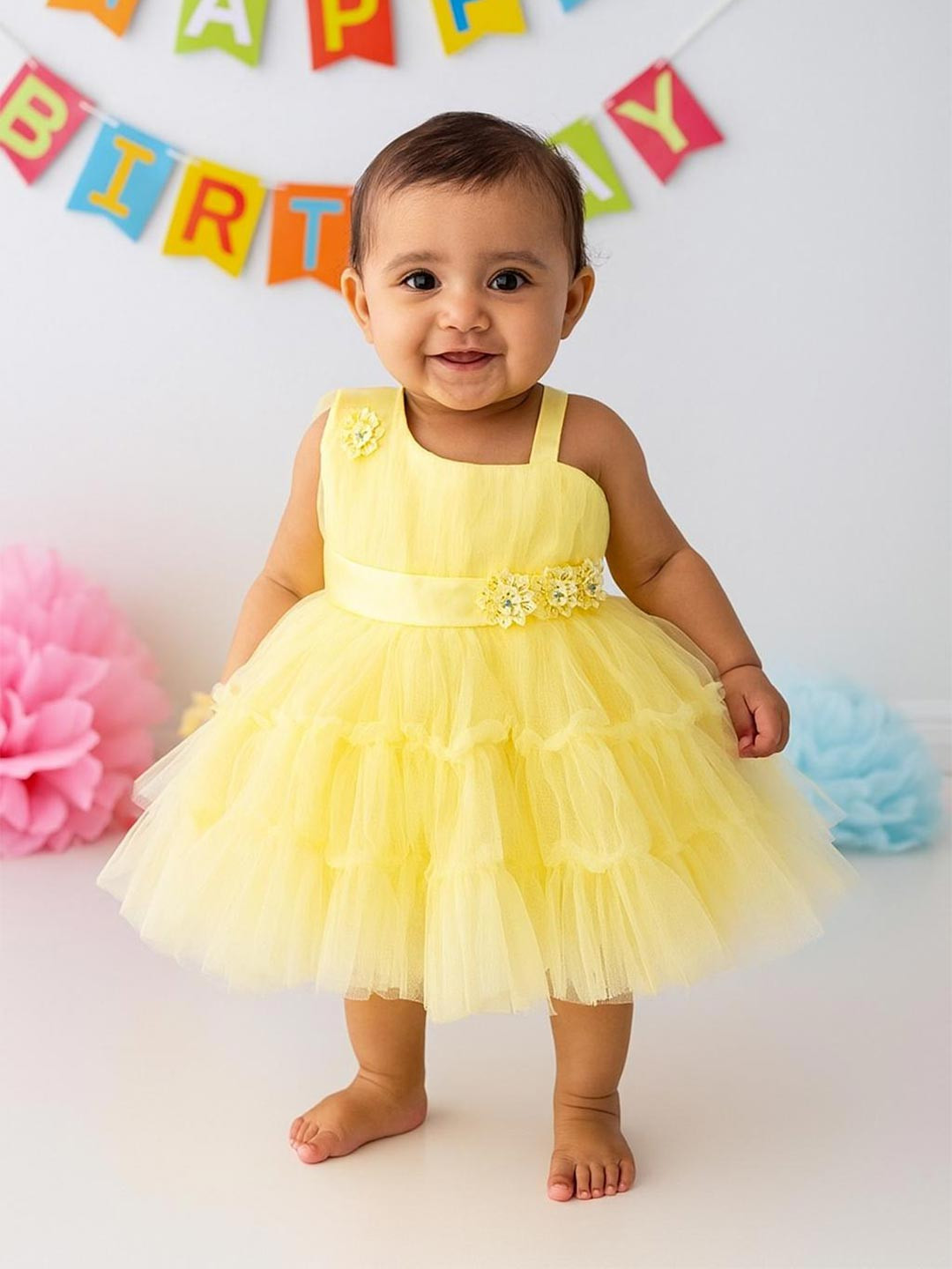 MeeMee One Shoulder Ruffled Net Fit & Flare Mini Dress