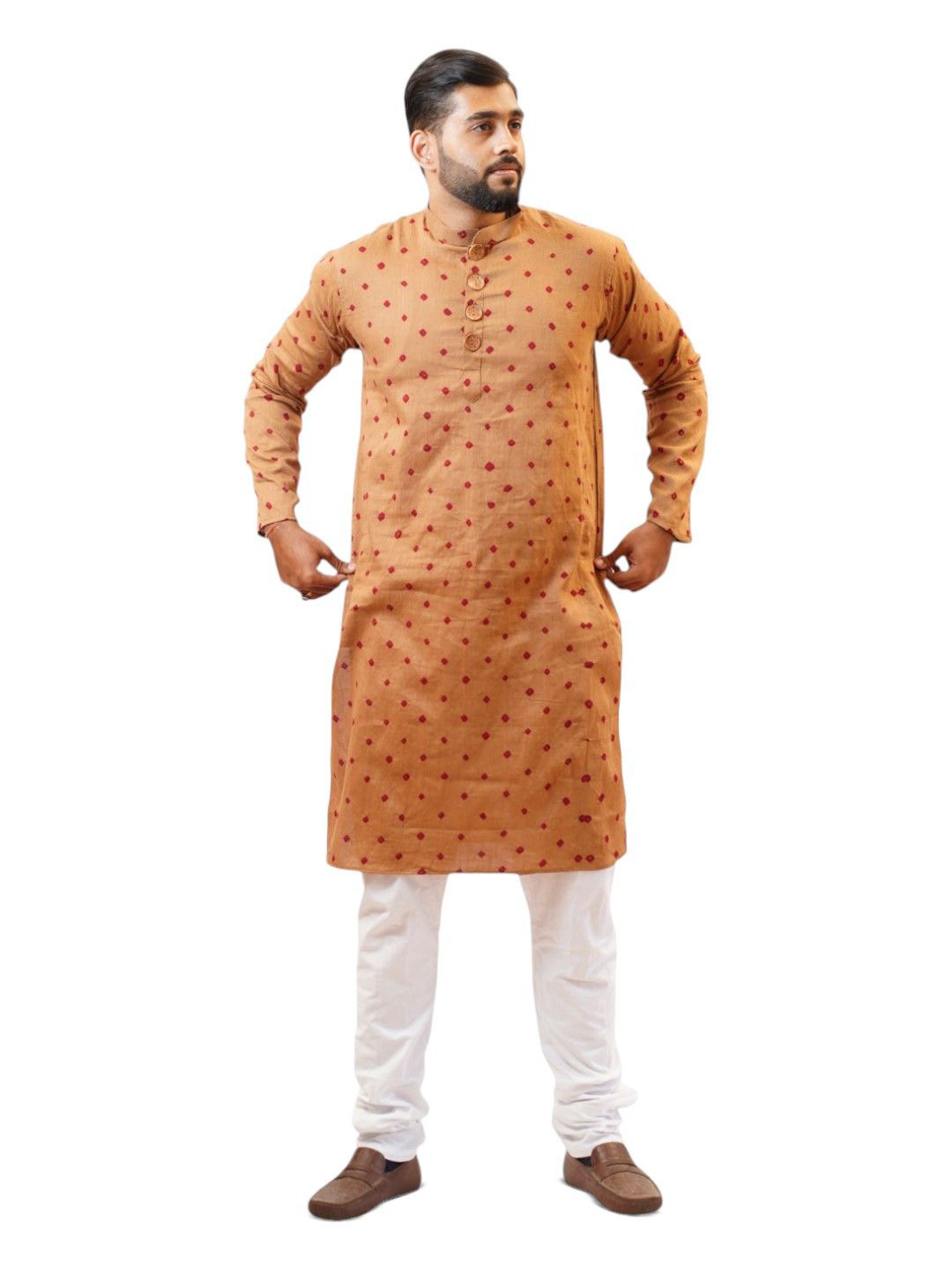 PRETANSHAH Bandhani Printed Band Collar Pure Cotton Straight Kurta