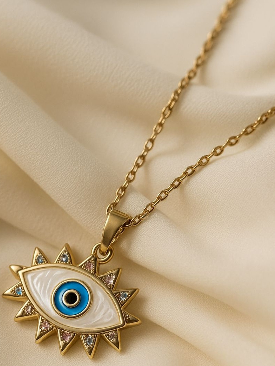 RaasRani Women Gold Plated Evil Eye Anti-Tarnish & Waterproof Necklace