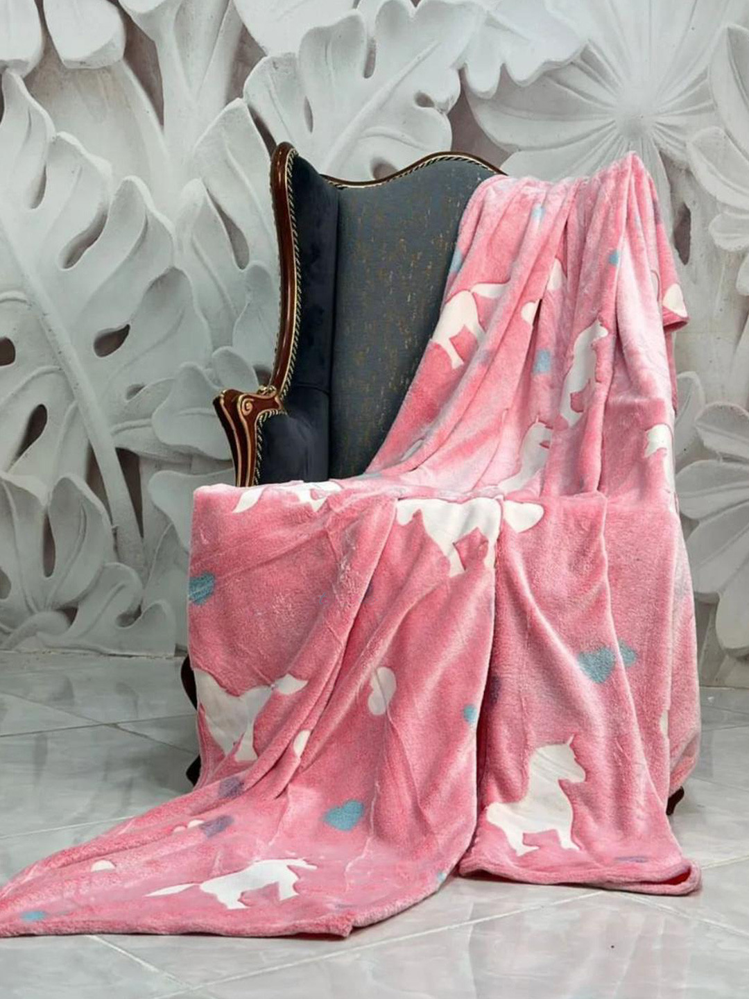 Butterthief Pink & White Geometric Fleece Mild Winter 233 GSM Single Bed Blanket