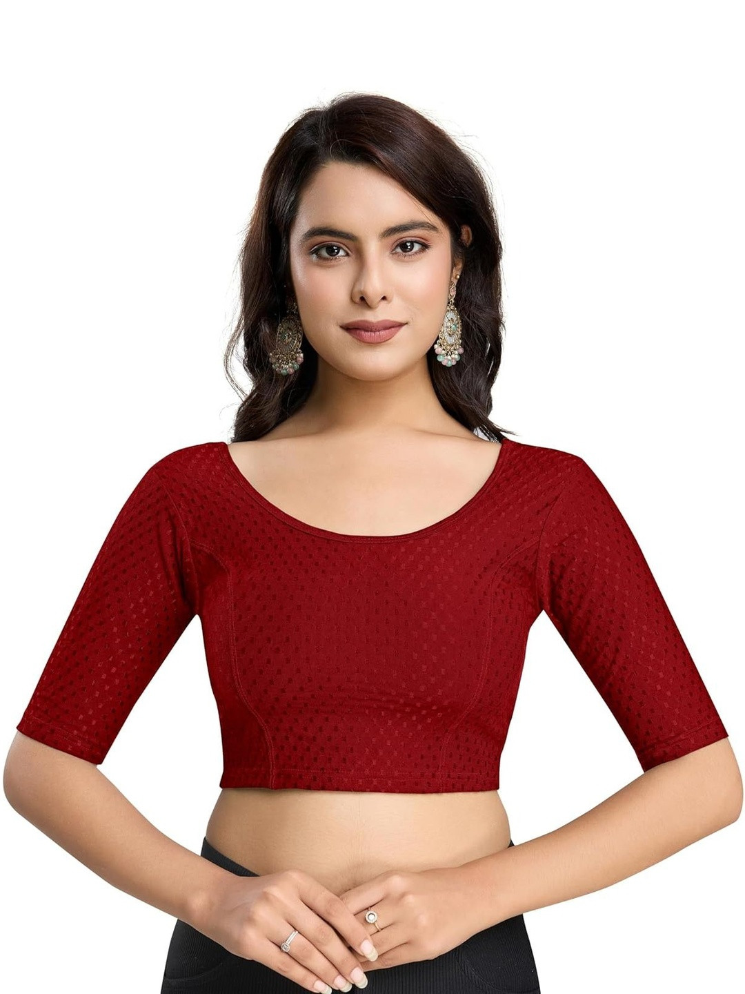 SHREEJI DESIGNER Round Neck Short Sleeve Saree Blouse