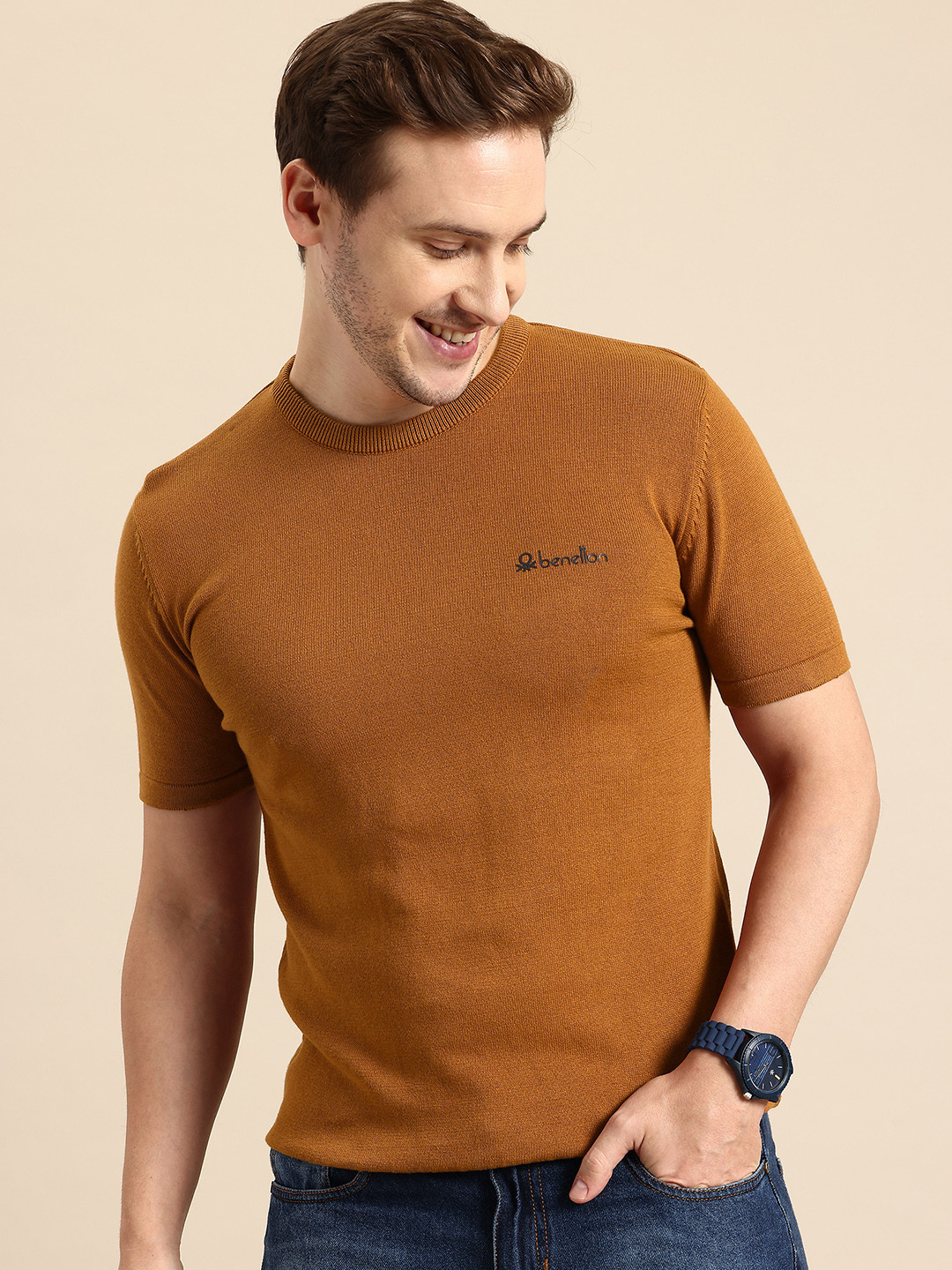 United Colors of Benetton Solid Round Neck Pure Cotton Pullover