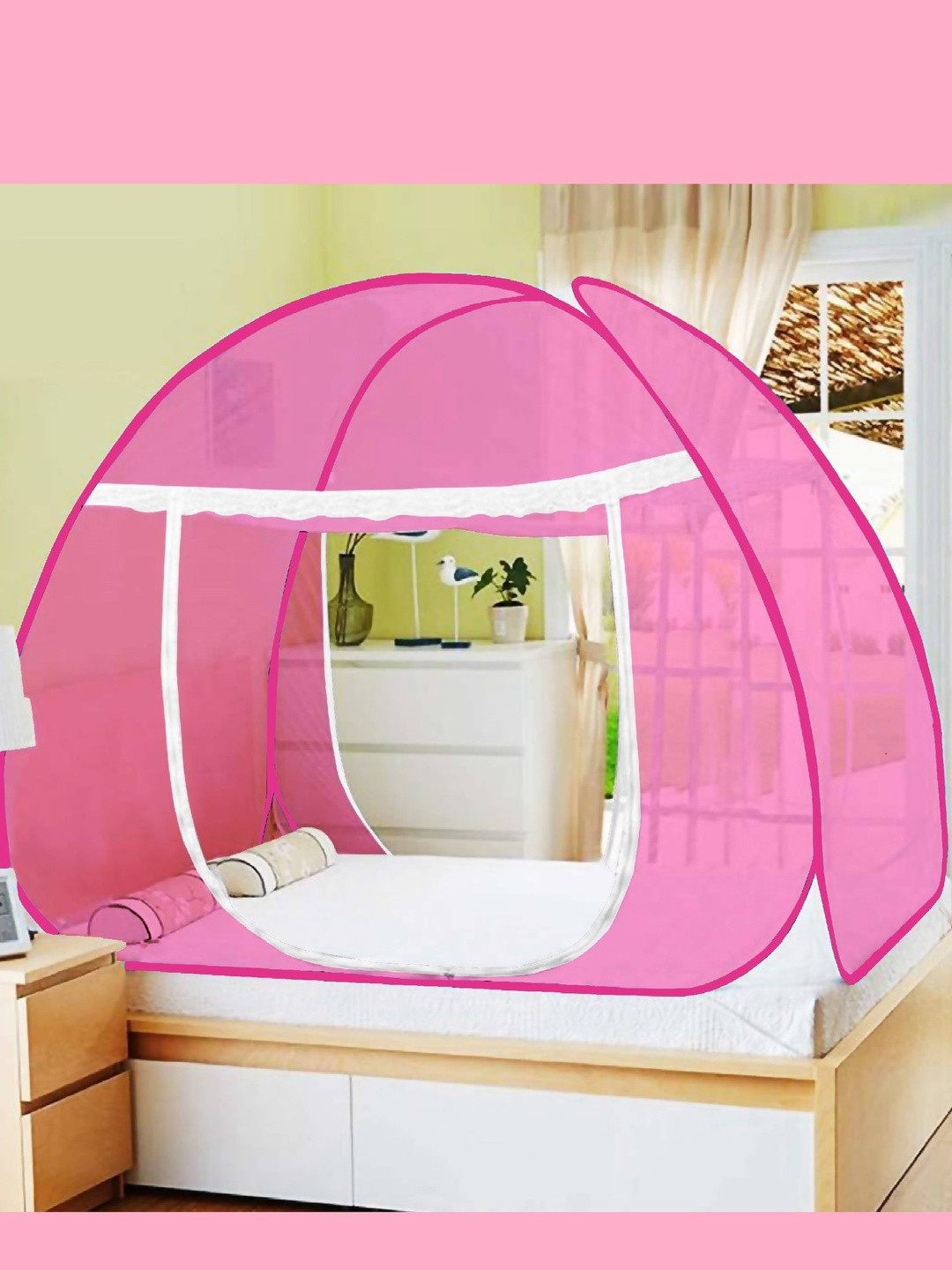 NP-HVRD Pink & White King Size Tent Mosquito Net