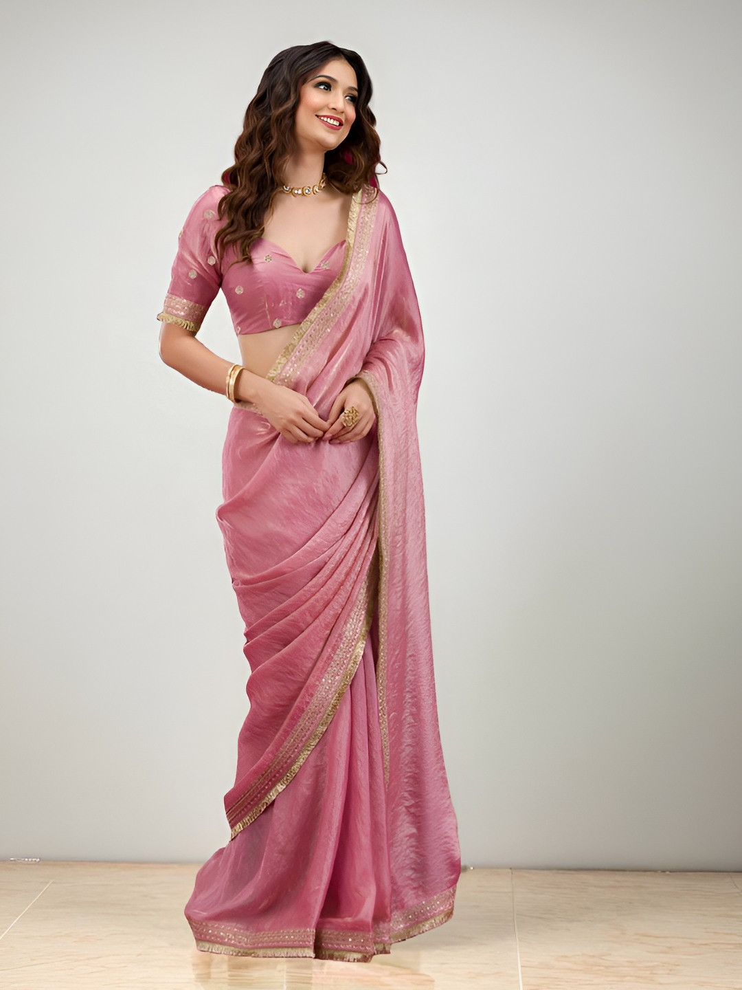 ANJANI TEXTILE Embroidered Border Tissue Saree